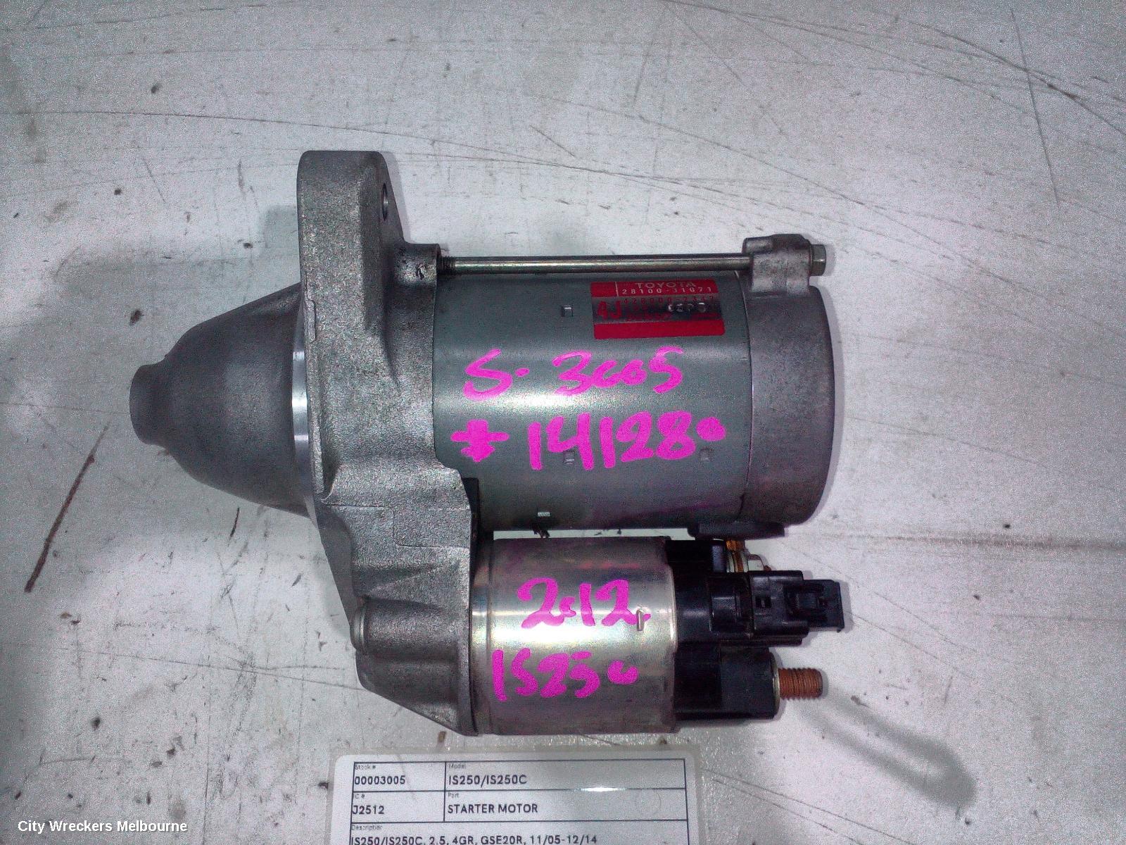LEXUS IS250/IS250C STARTER, IS250/IS250C, 2.5, 4GR, GSE20R, 11/2005 - 12/2014