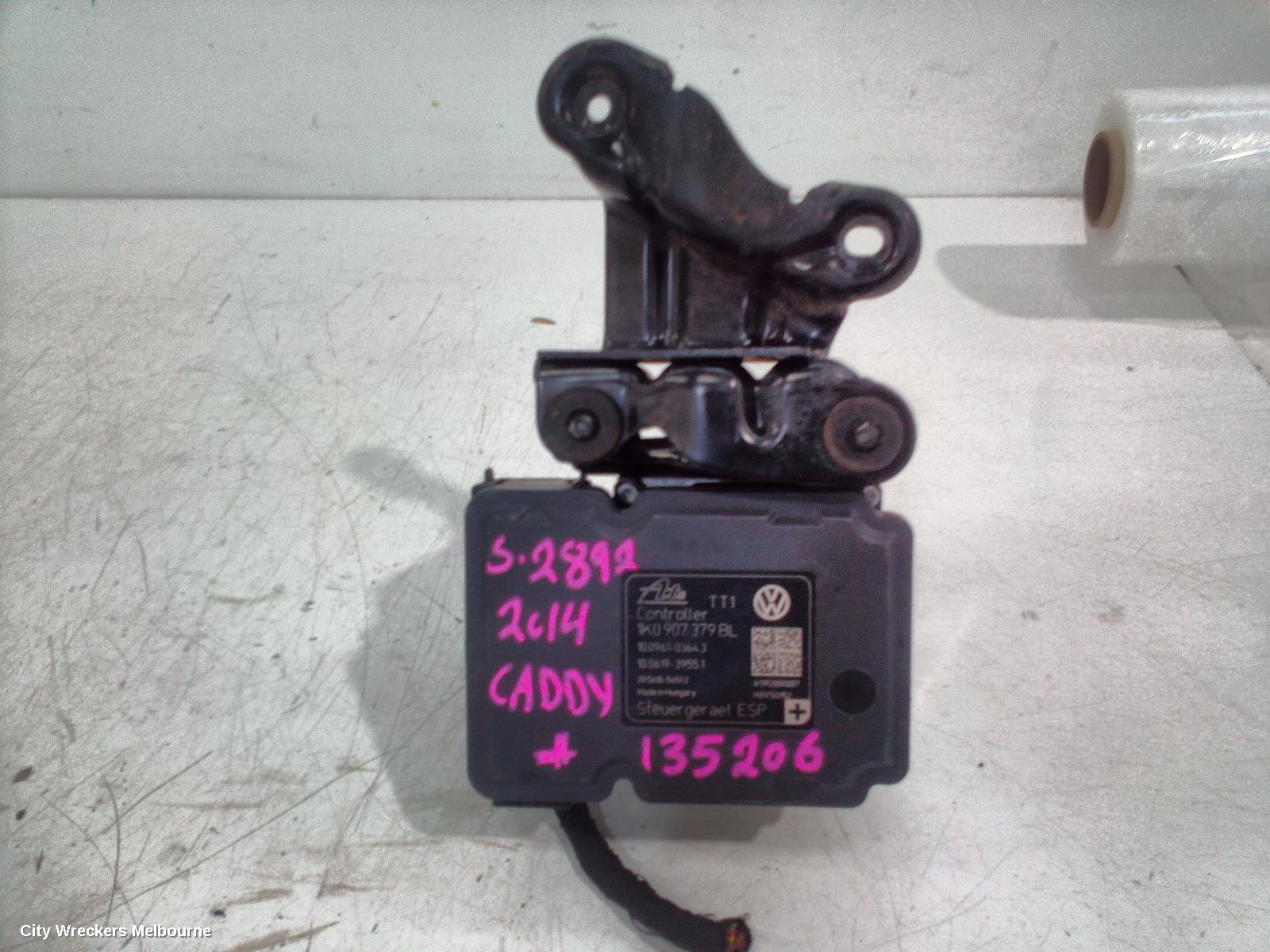 VOLKSWAGEN CADDY ABS PUMP/MODULATOR, 2K, ON MOTOR P/N 1K0614517CB, 12/2004 - 06/2015