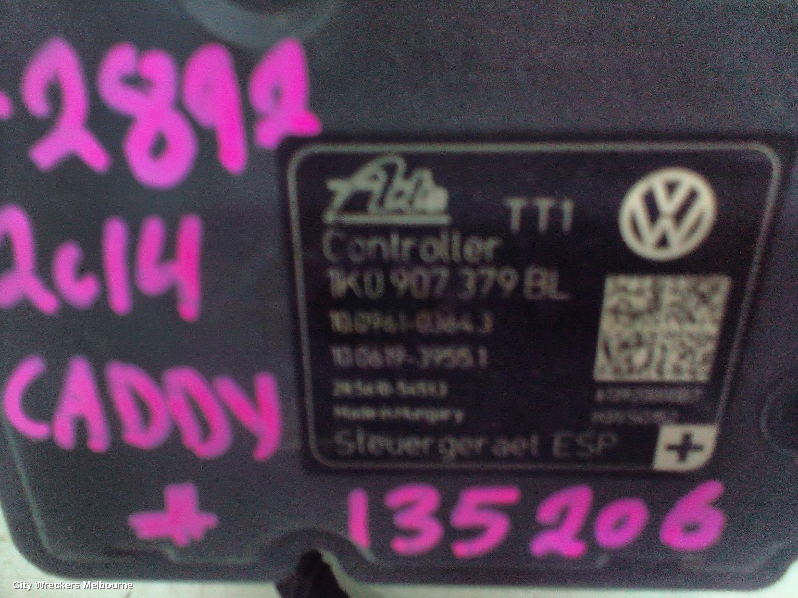 VOLKSWAGEN CADDY ABS PUMP/MODULATOR, 2K, ON MOTOR P/N 1K0614517CB, 12/2004 - 06/2015