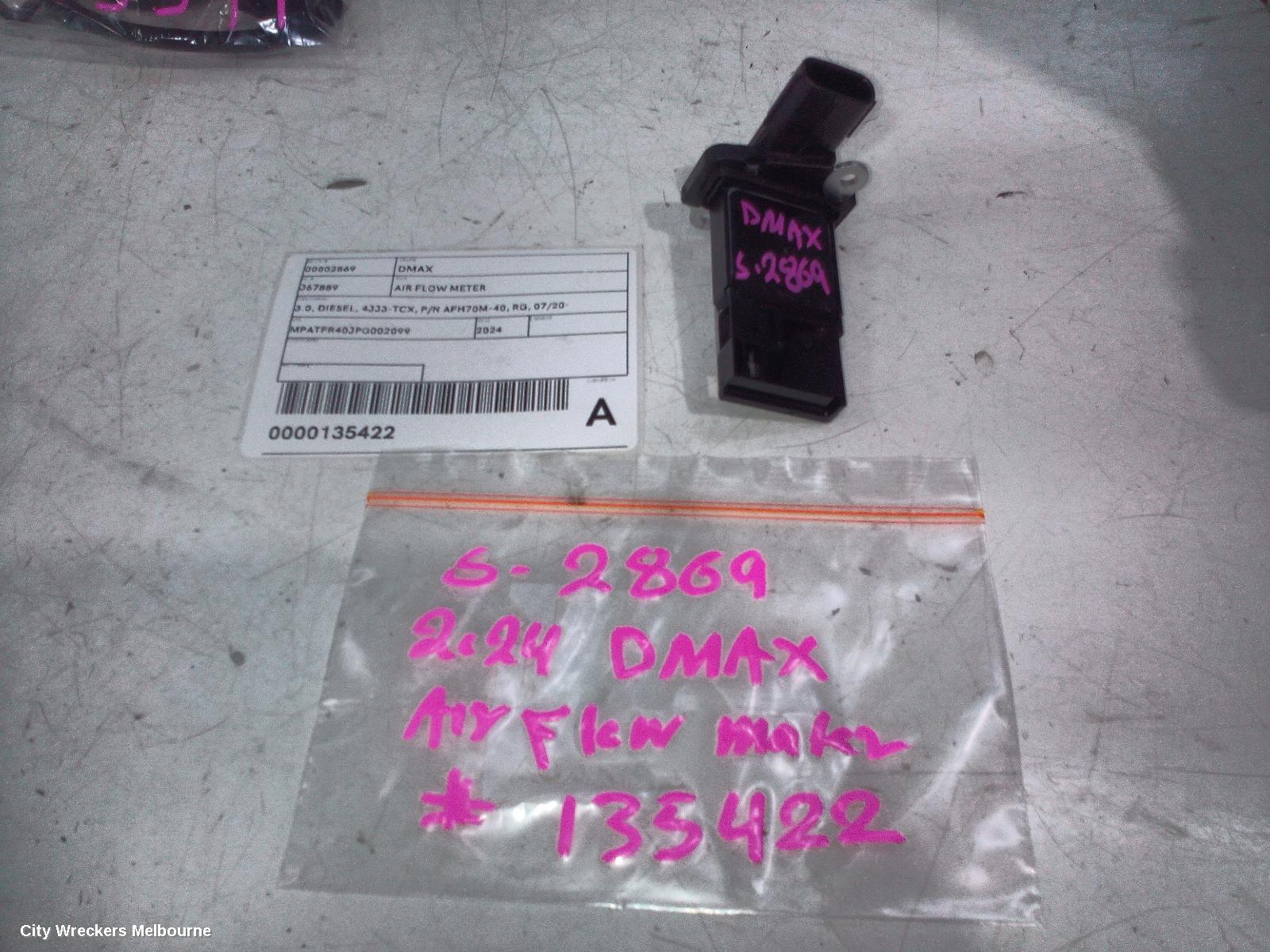 ISUZU DMAX AIR FLOW METER, 3.0, DIESEL, 4JJ3-TCX, P/N AFH70M-40, RG, 07/2020 ONWARDS
