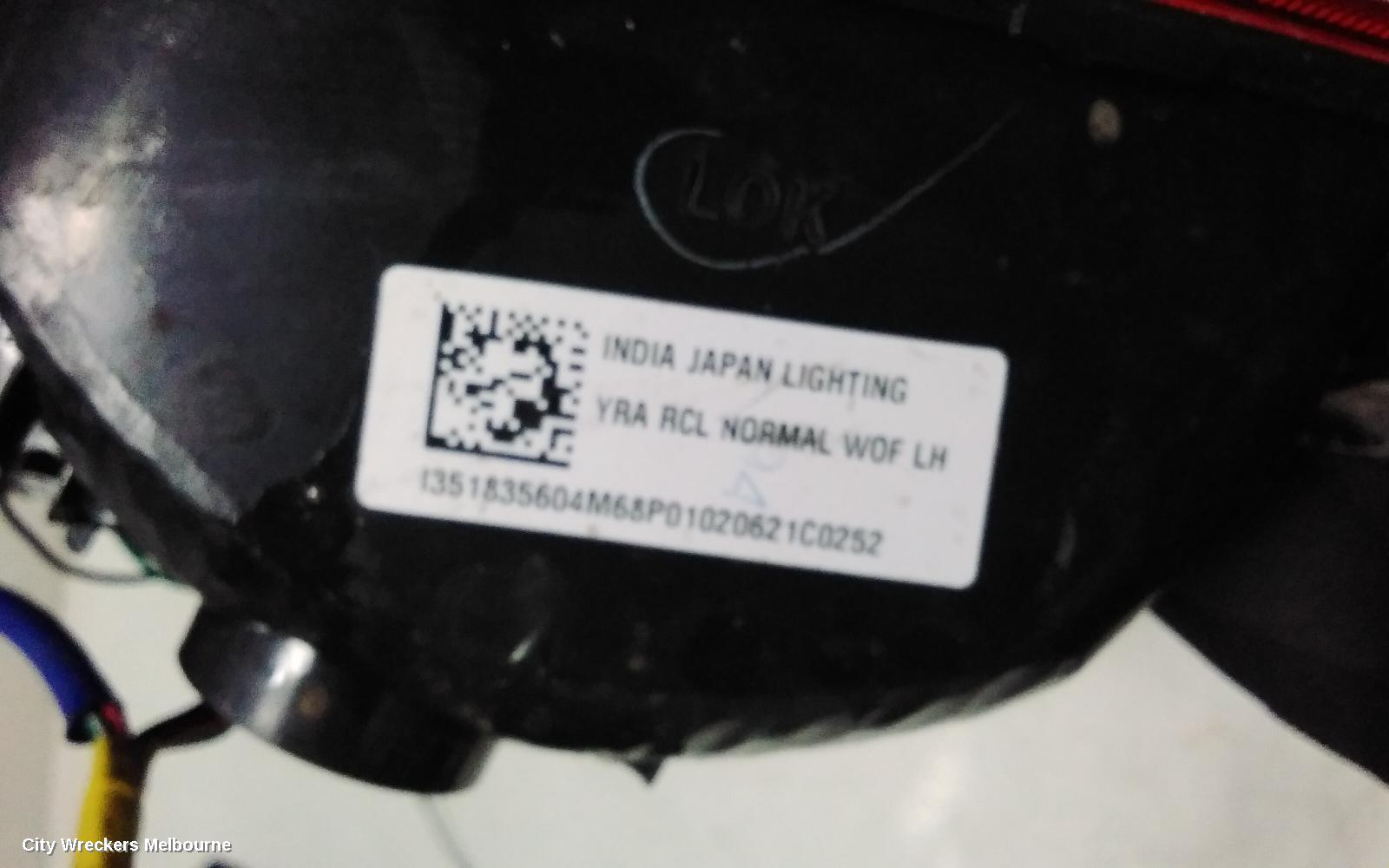 SUZUKI BALENO LEFT TAILLIGHT, EW, IN BODY, SINGLE CLEAR TYPE, 04/2016 - 12/2022