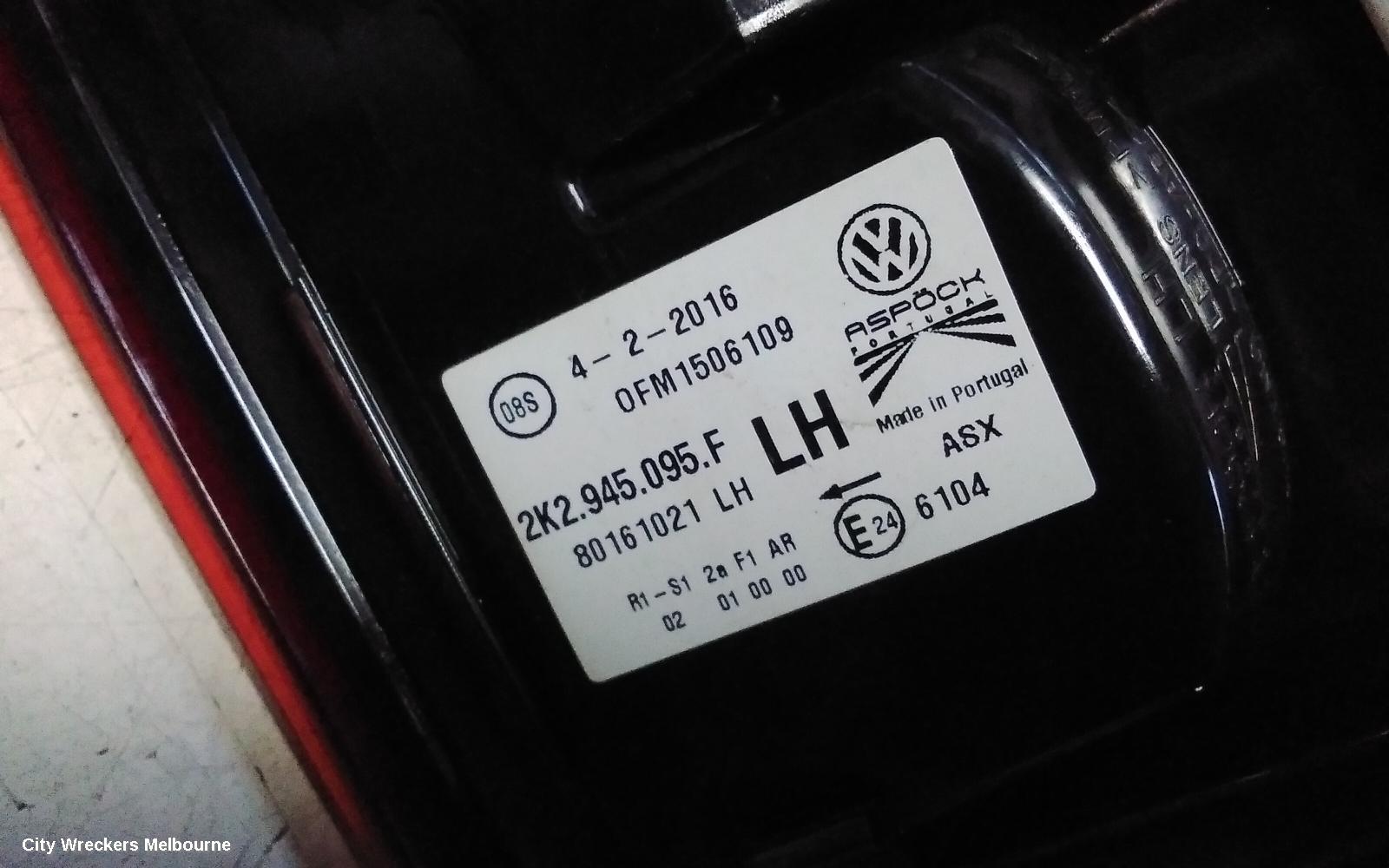 VOLKSWAGEN CADDY LEFT TAILLIGHT, 2KN, BARN DOOR TYPE, 07/2015 - 02/2021
