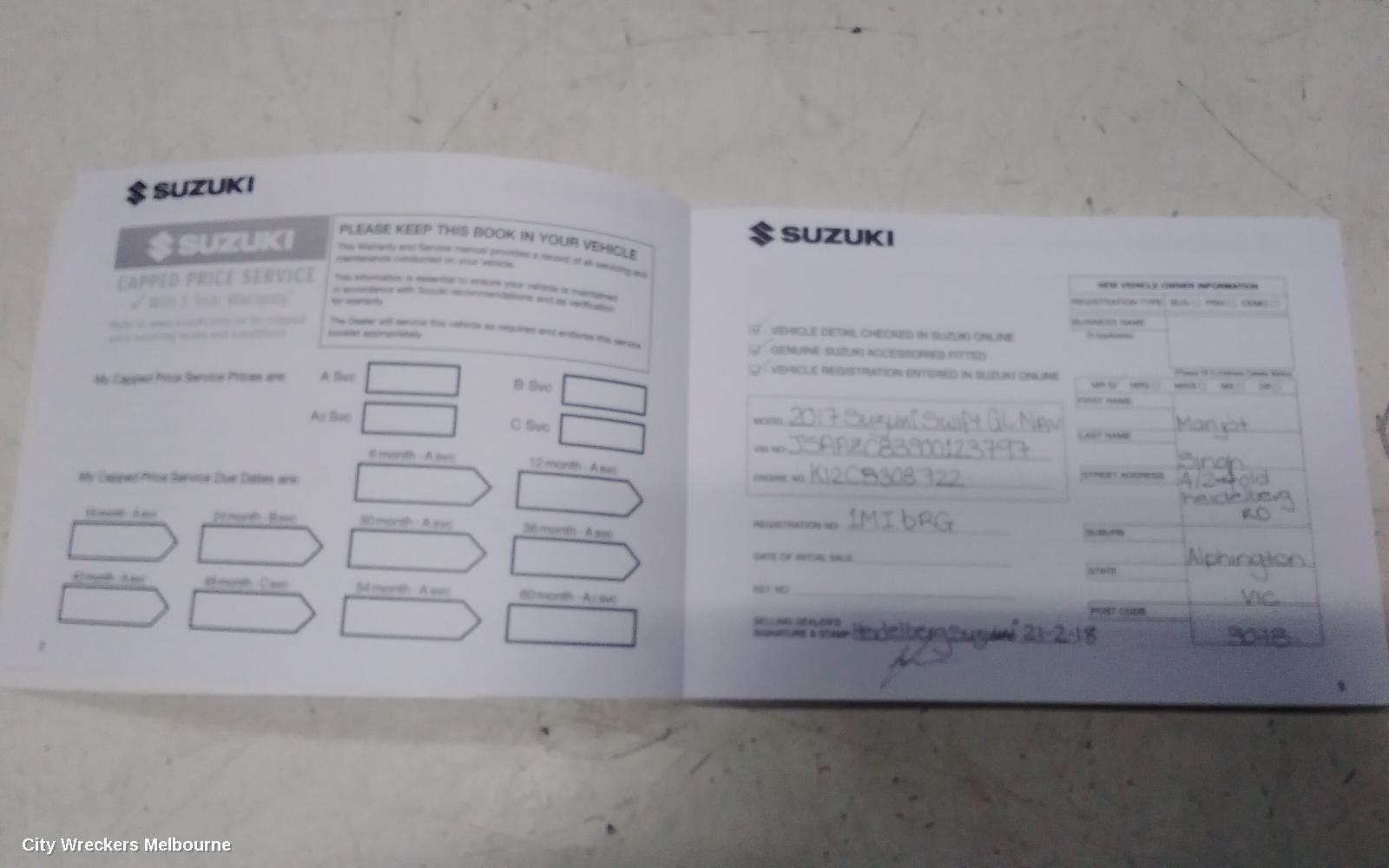 SUZUKI SWIFT OWNERS HANDBOOK, AZ, 04/2017 - 03/2025