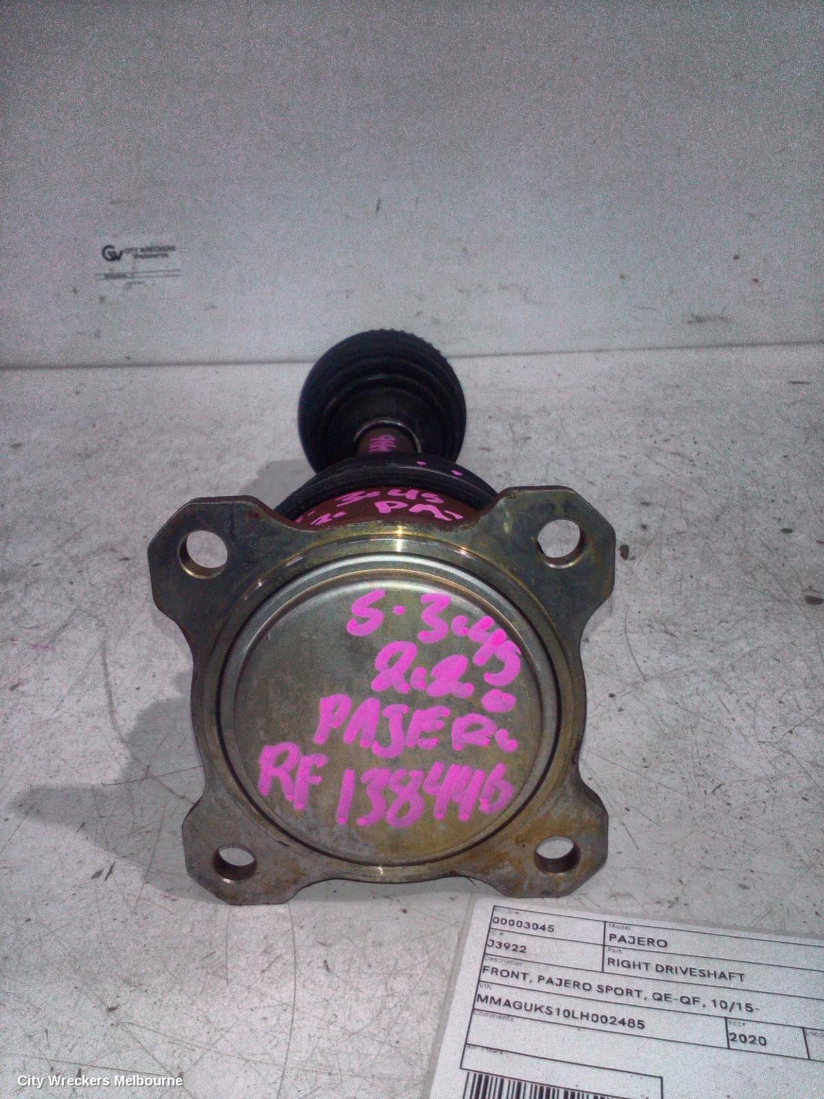 MITSUBISHI PAJERO RIGHT DRIVESHAFT, FRONT, PAJERO SPORT, QE-QF, 10/2015 ONWARDS