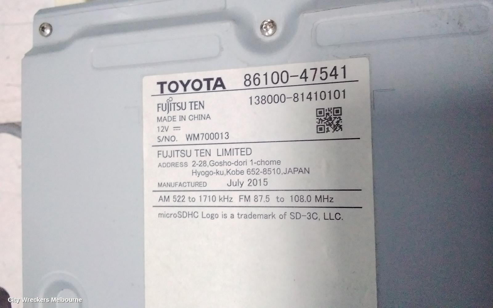 TOYOTA PRIUS RADIO/CD/DVD/SAT/TV, ZVW40R, PRIUS V, RADIO/CD/SAT NAV PLAYER, 06/2015 - 03/2021