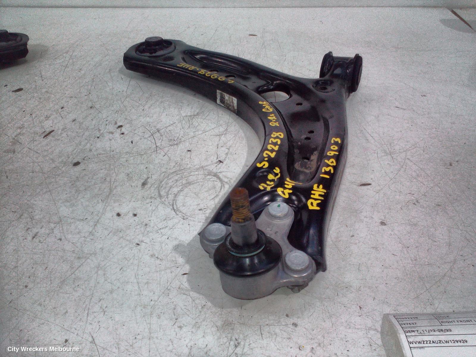 VOLKSWAGEN GOLF RIGHT FRONT LOWER CONTROL ARM, GEN 7, 11/2012 - 08/2020