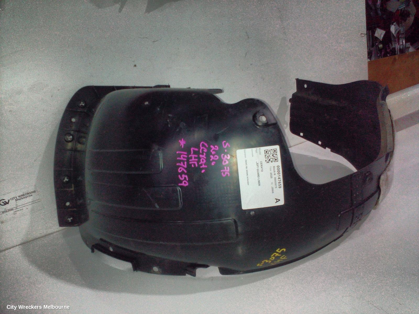 KIA CERATO LEFT GUARD LINER, FRONT, BD, SEDAN, 04/2018 - 03/2021