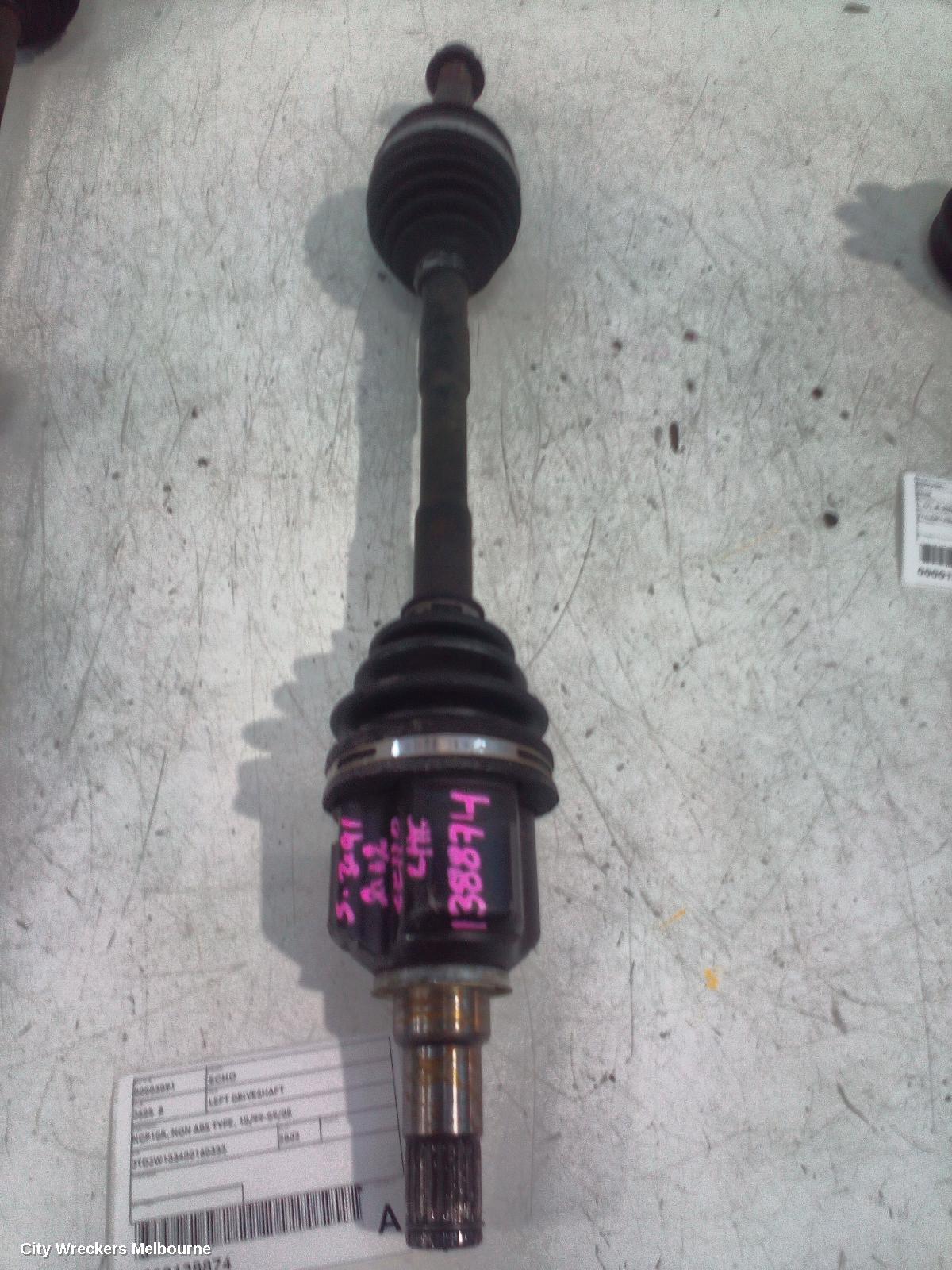 TOYOTA ECHO LEFT DRIVESHAFT, NCP10R, NON ABS TYPE, 10/1999 - 09/2005