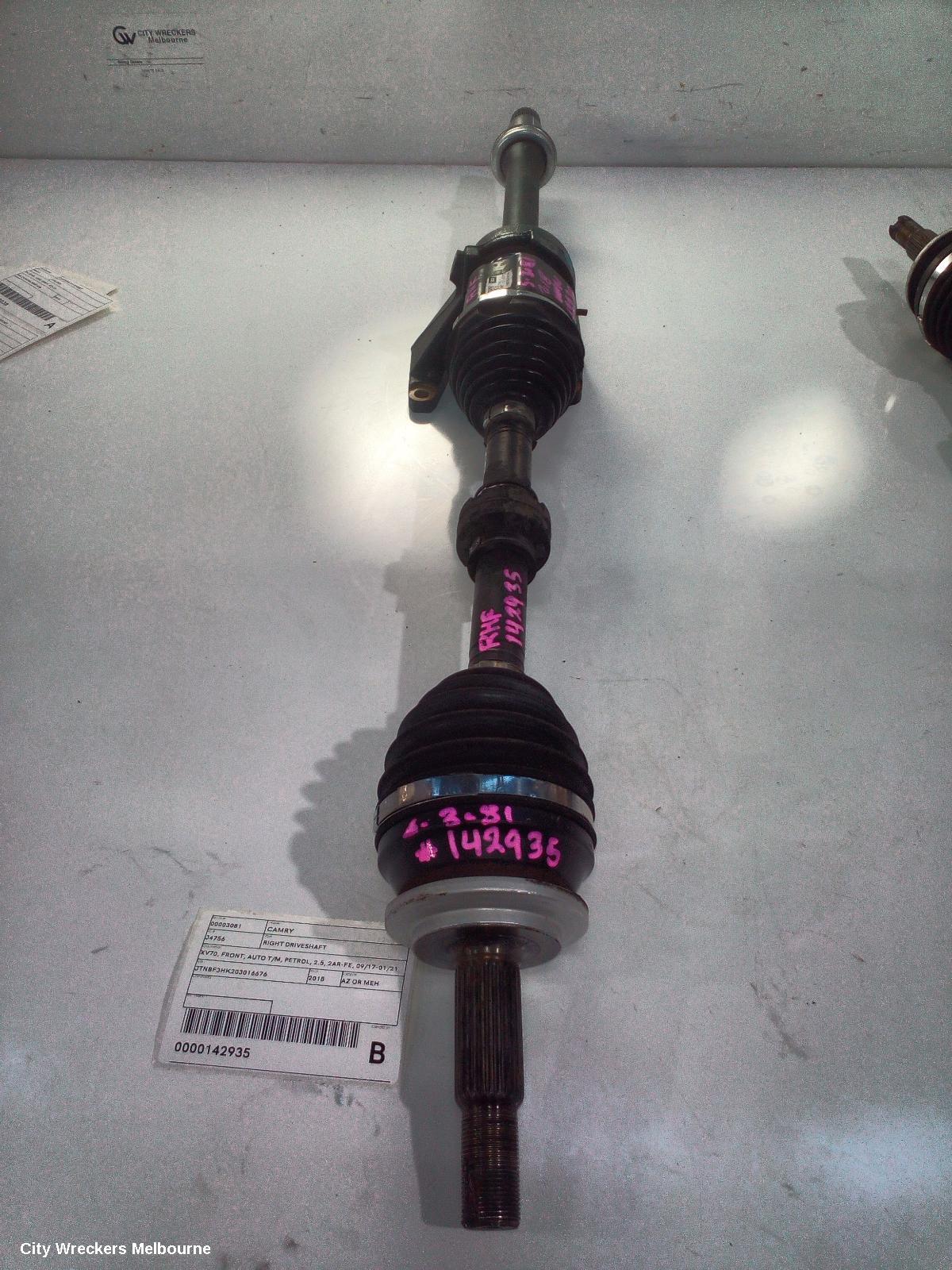 TOYOTA CAMRY RIGHT DRIVESHAFT, XV70, FRONT, AUTO T/M, PETROL, 2.5, 2AR-FE, 09/2017 - 01/2021