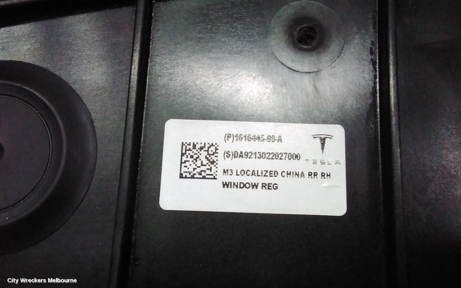 TESLA MODEL 3 RIGHT REAR WND REG/MOTOR, 1ST GEN, 06/2019 ONWARDS