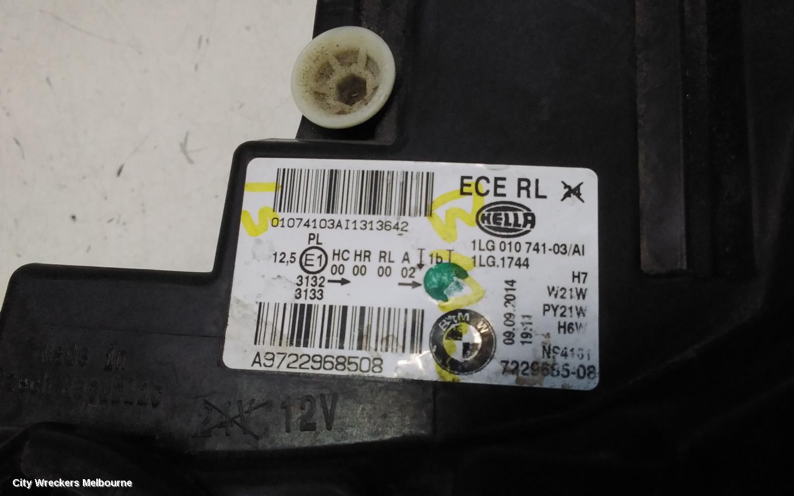 BMW 1 SERIES LEFT HEADLAMP, F20, HATCH, HALOGEN TYPE, 06/2011 - 02/2015