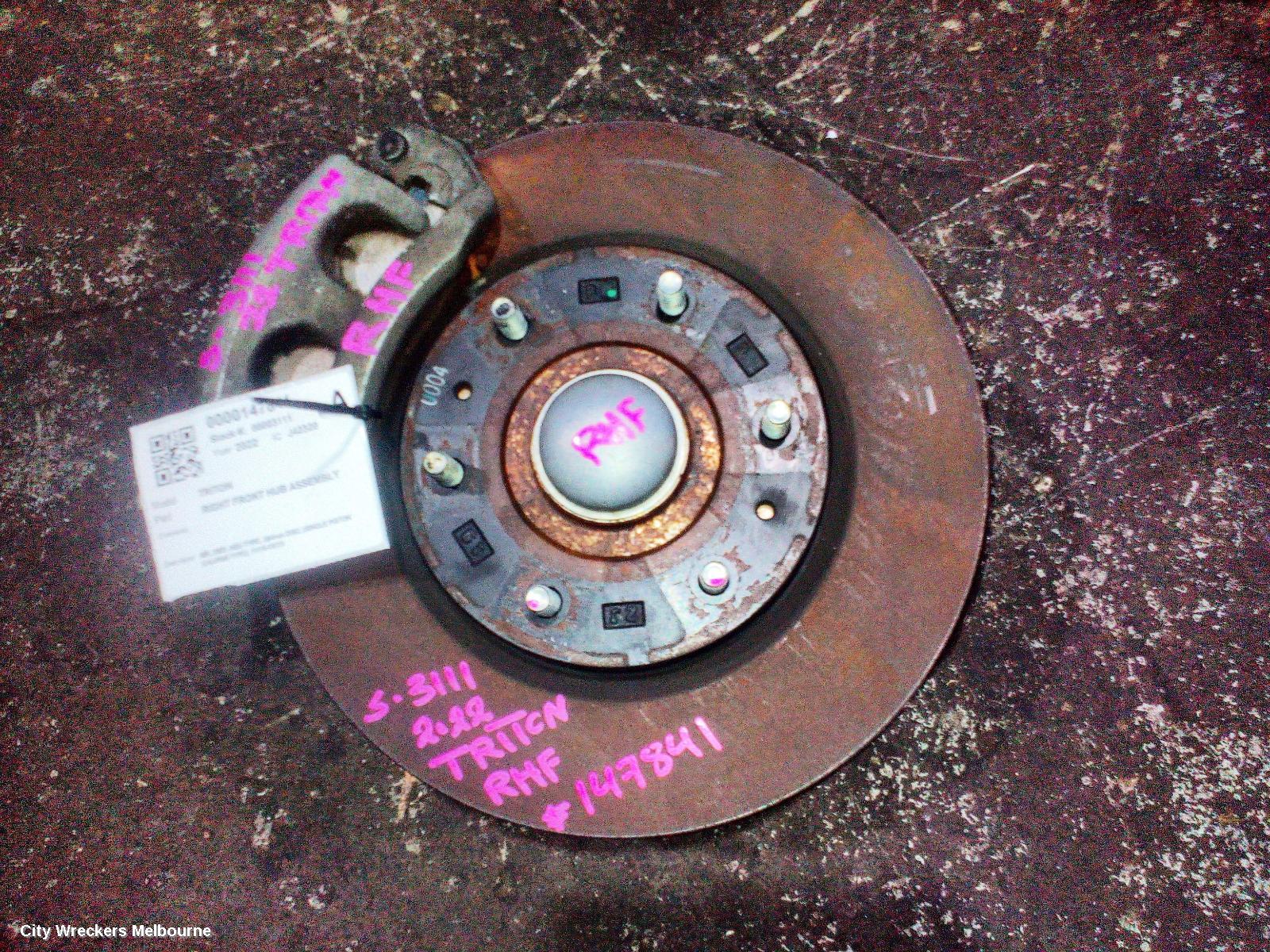 MITSUBISHI TRITON RIGHT FRONT HUB ASSEMBLY, MR, 2WD, ABS TYPE, 294MM DISC (SINGLE PISTON CALIPER TYPE), 11/2018 - 10/2023