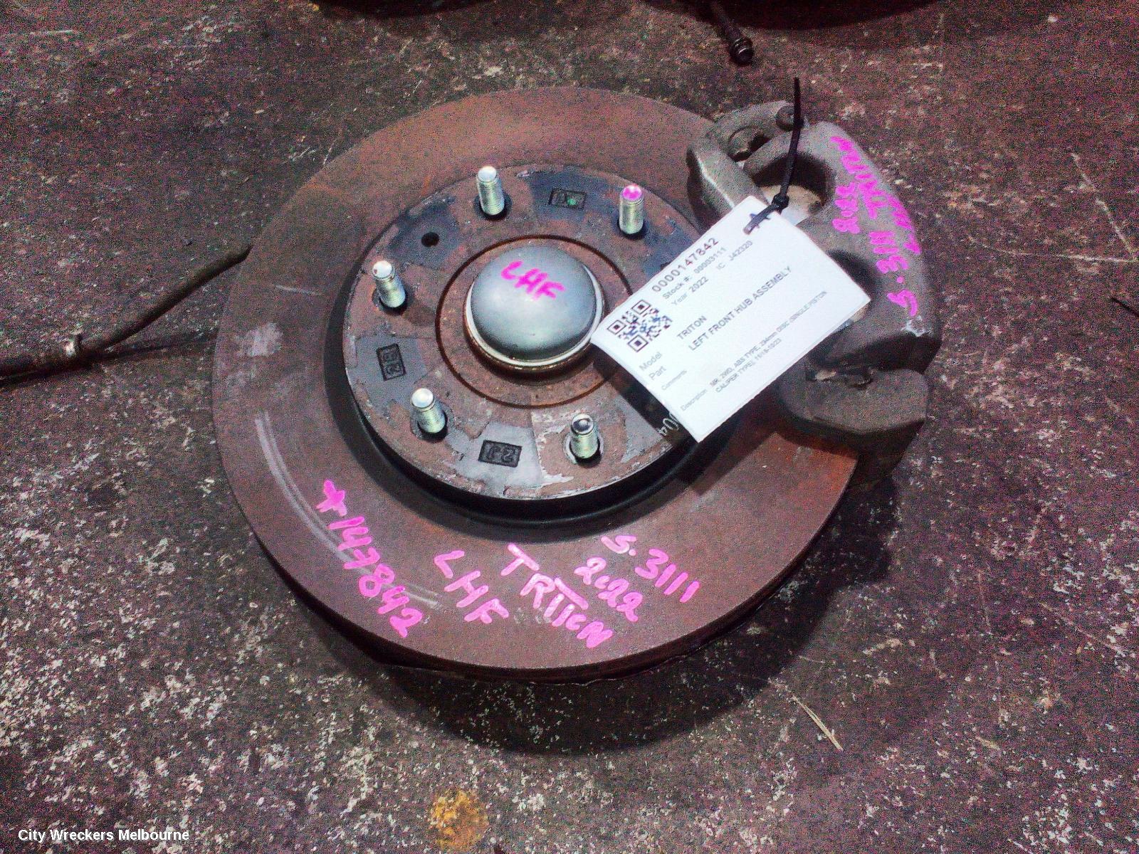MITSUBISHI TRITON LEFT FRONT HUB ASSEMBLY, MR, 2WD, ABS TYPE, 294MM DISC (SINGLE PISTON CALIPER TYPE), 11/2018 - 10/2023