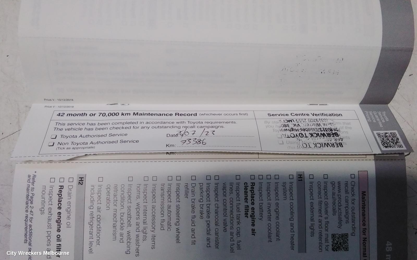 TOYOTA PRIUS OWNERS HANDBOOK, ZVW40R, PRIUS V, 05/2012 - 11/2022