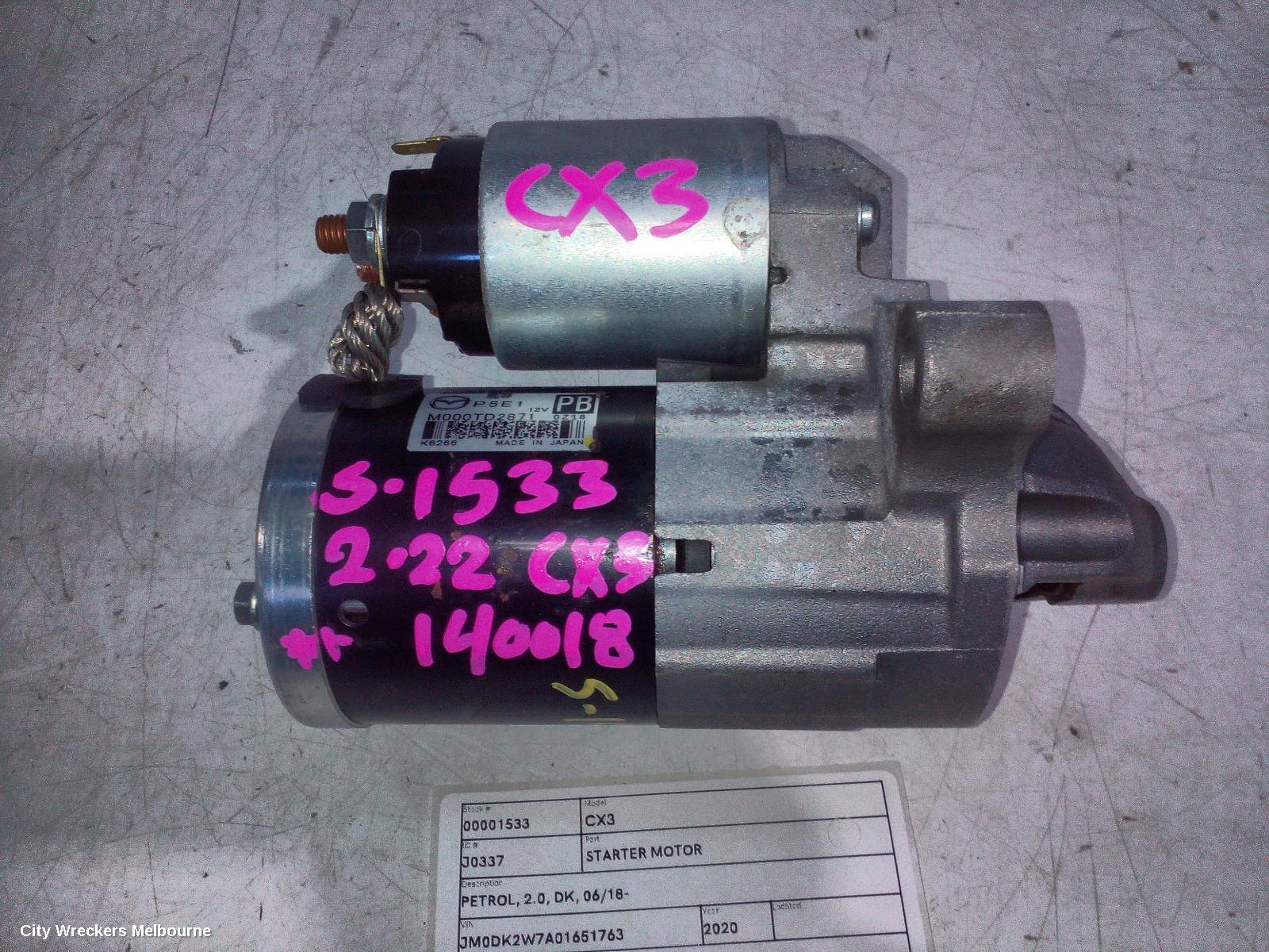 MAZDA CX3 STARTER, PETROL, 2.0, DK, 06/2018 ONWARDS