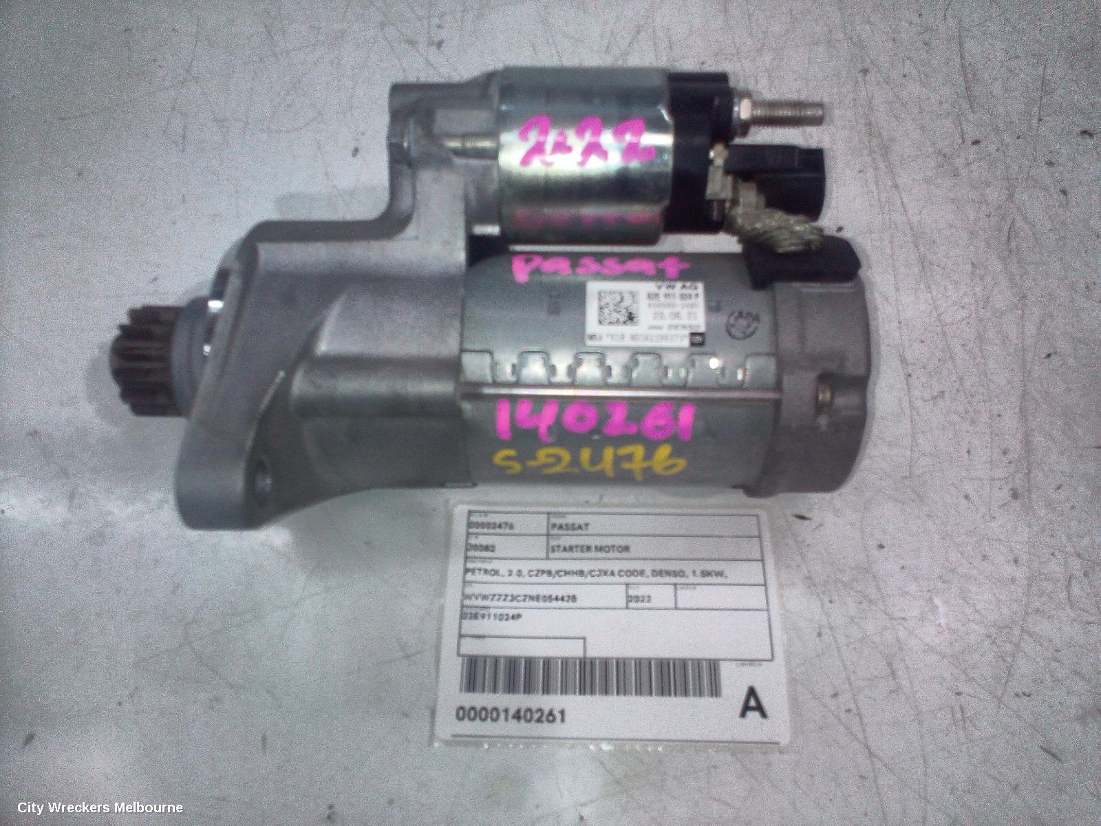 VOLKSWAGEN PASSAT STARTER, PETROL, 2.0, CZPB/CHHB/CJXA CODE, DENSO, 1.5KW, B8/MK7, 05/2016 - 05/2023