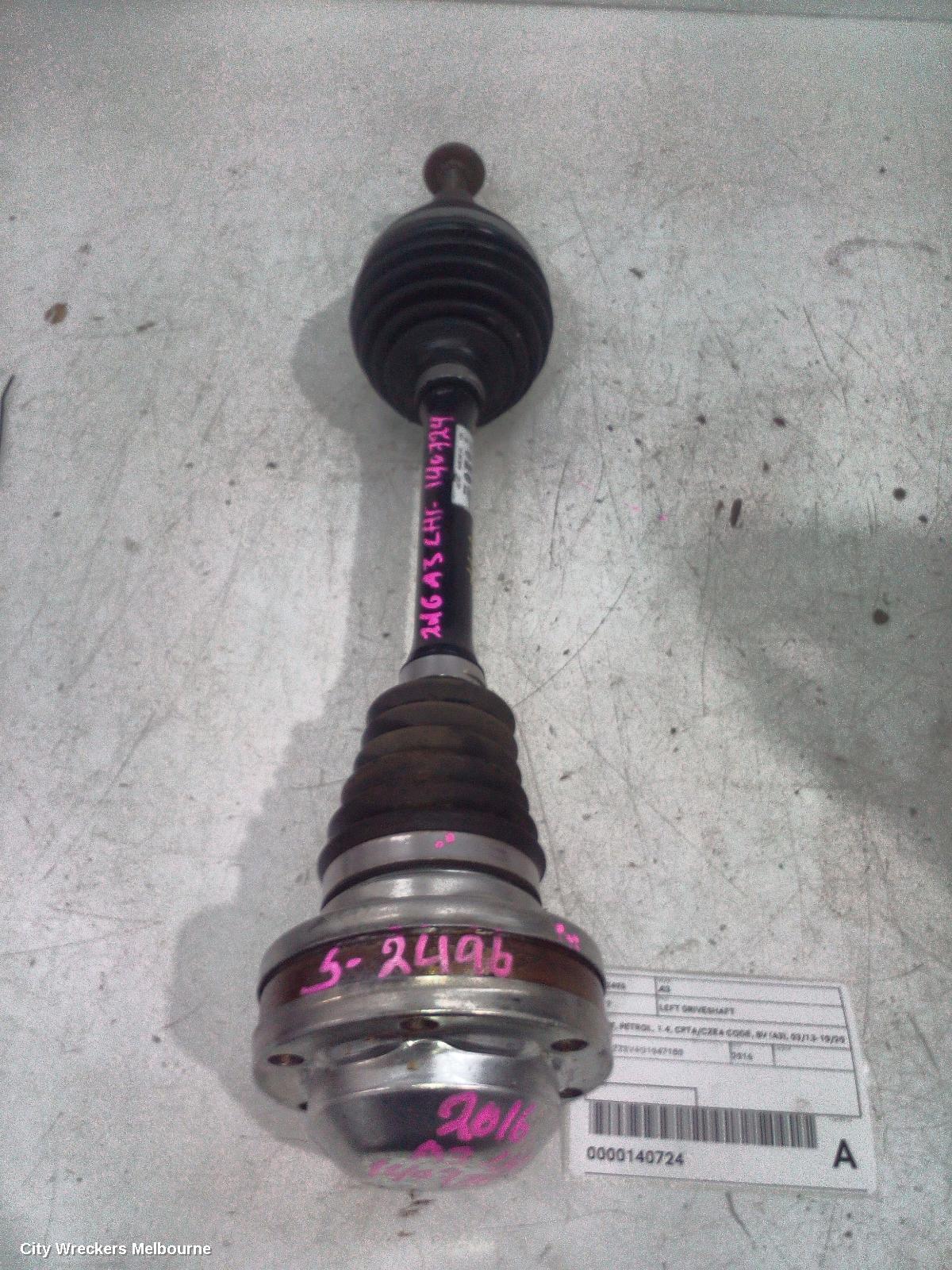 AUDI A3 LEFT DRIVESHAFT, FRONT, PETROL, 1.4, CPTA/CZEA CODE, 8V (A3), 03/2013 - 10/2020