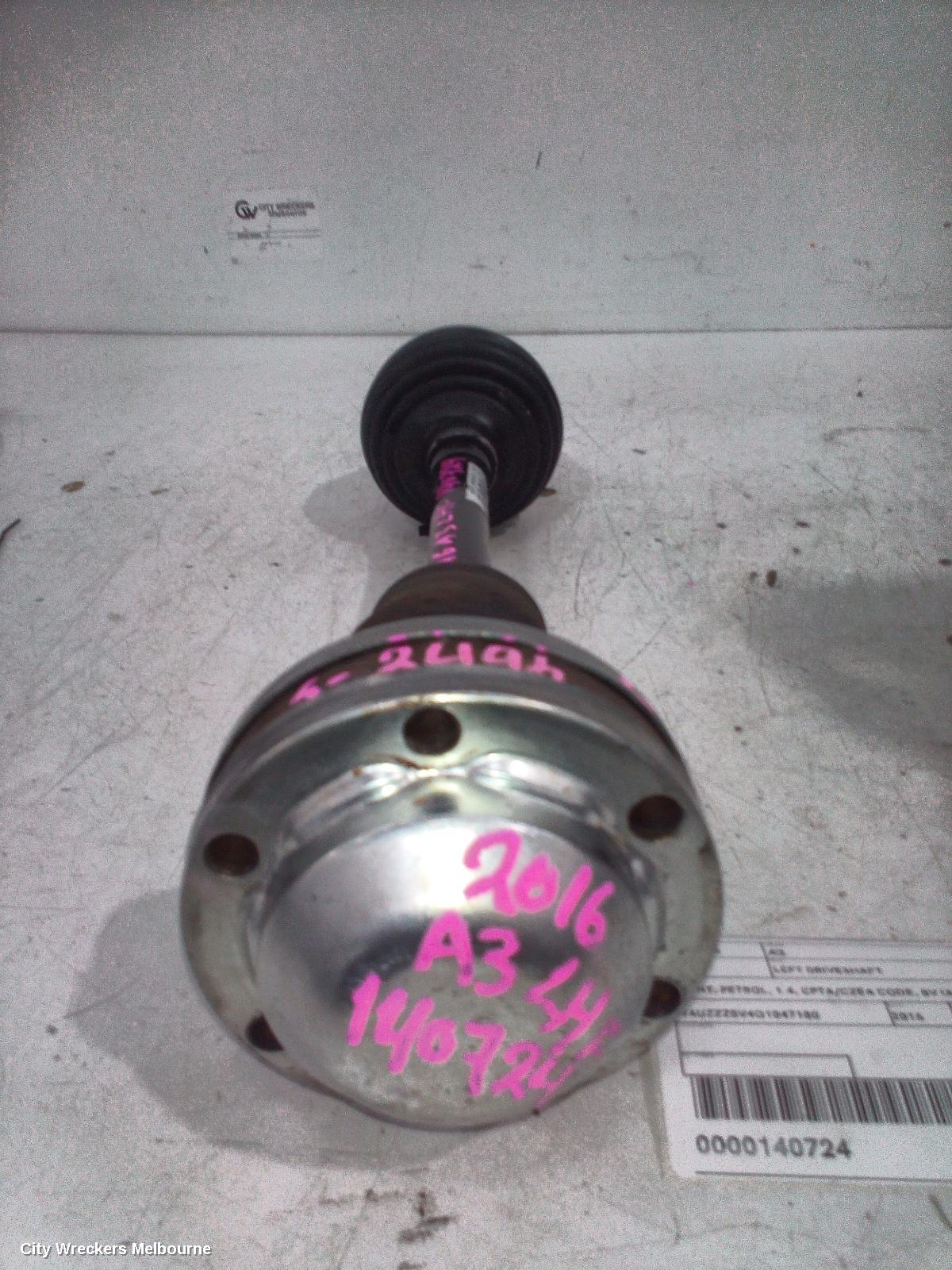 AUDI A3 LEFT DRIVESHAFT, FRONT, PETROL, 1.4, CPTA/CZEA CODE, 8V (A3), 03/2013 - 10/2020