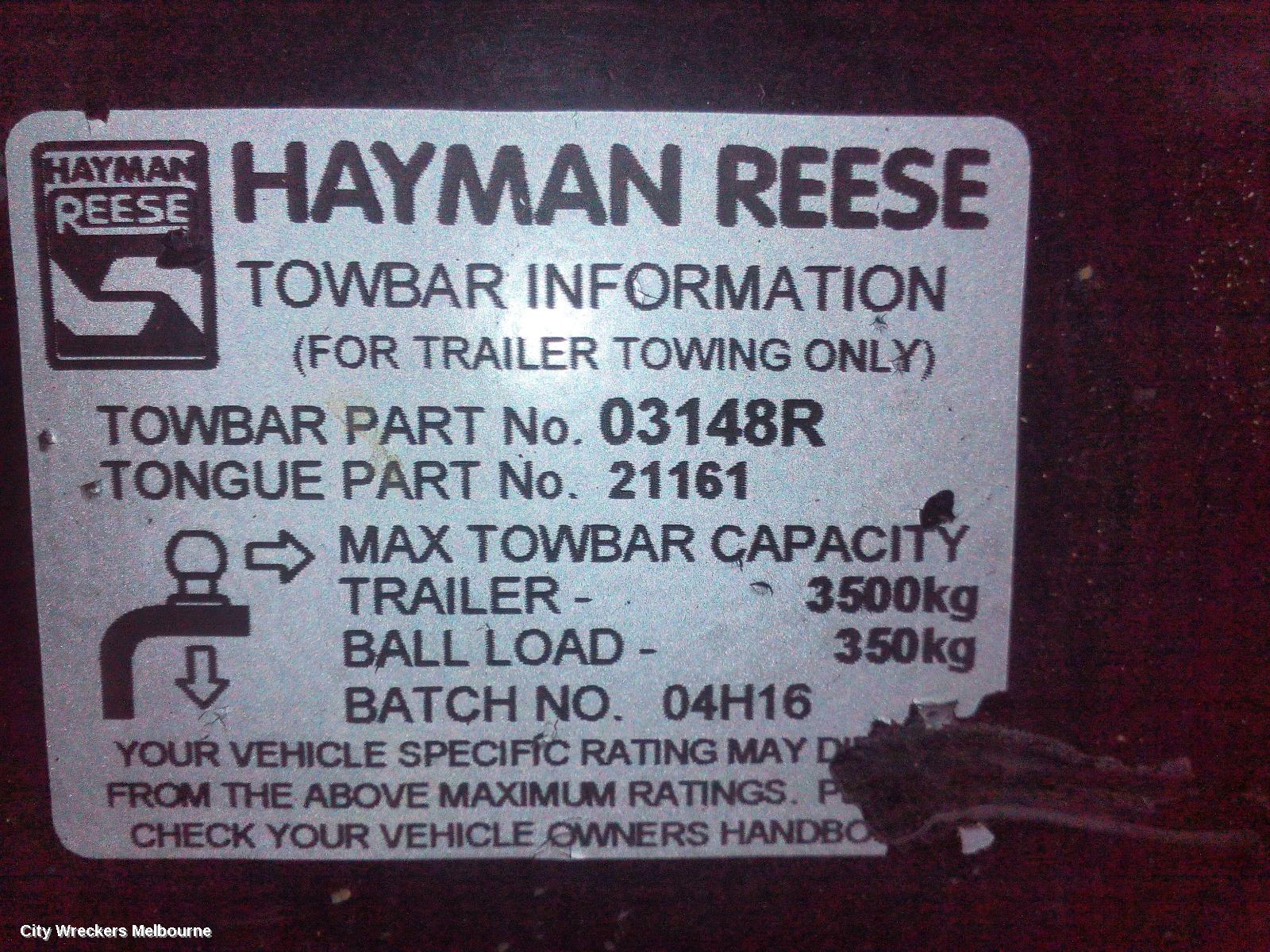 FORD RANGER TOWBAR, PX, UTE BACK TYPE, 2WD HI-RIDE/4WD, NON RAPTOR TYPE, 06/2015 - 04/2022