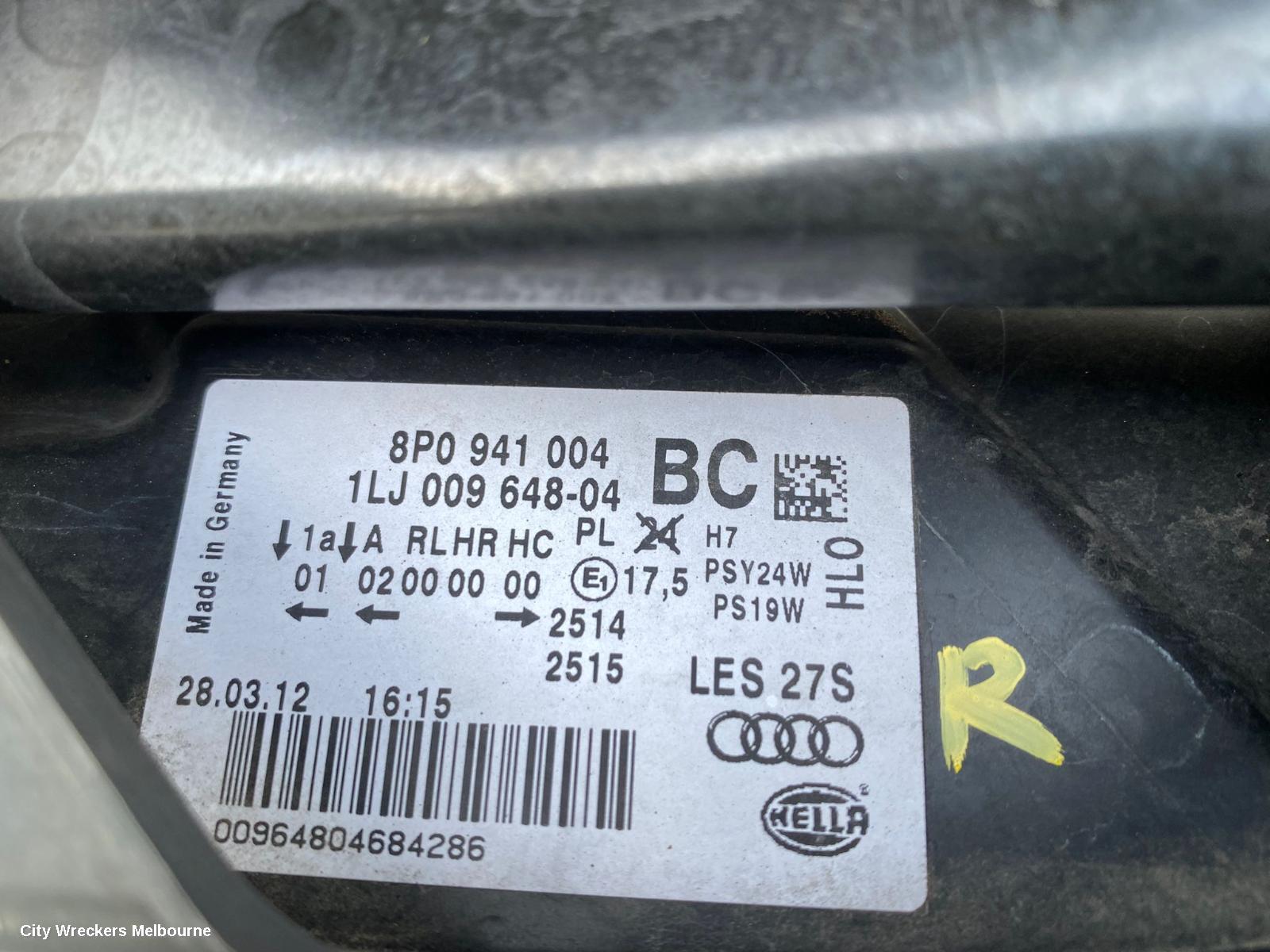 AUDI A3 RIGHT FRONT WINDOW REG/MOTOR, 8P, 2DR CABRIOLET, 11/2009 - 04/2013