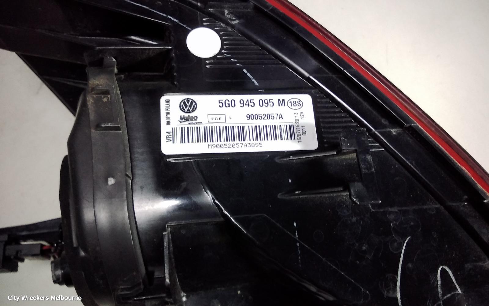 VOLKSWAGEN GOLF LEFT TAILLIGHT, GEN 7, HATCH, 03/2013 - 03/2017