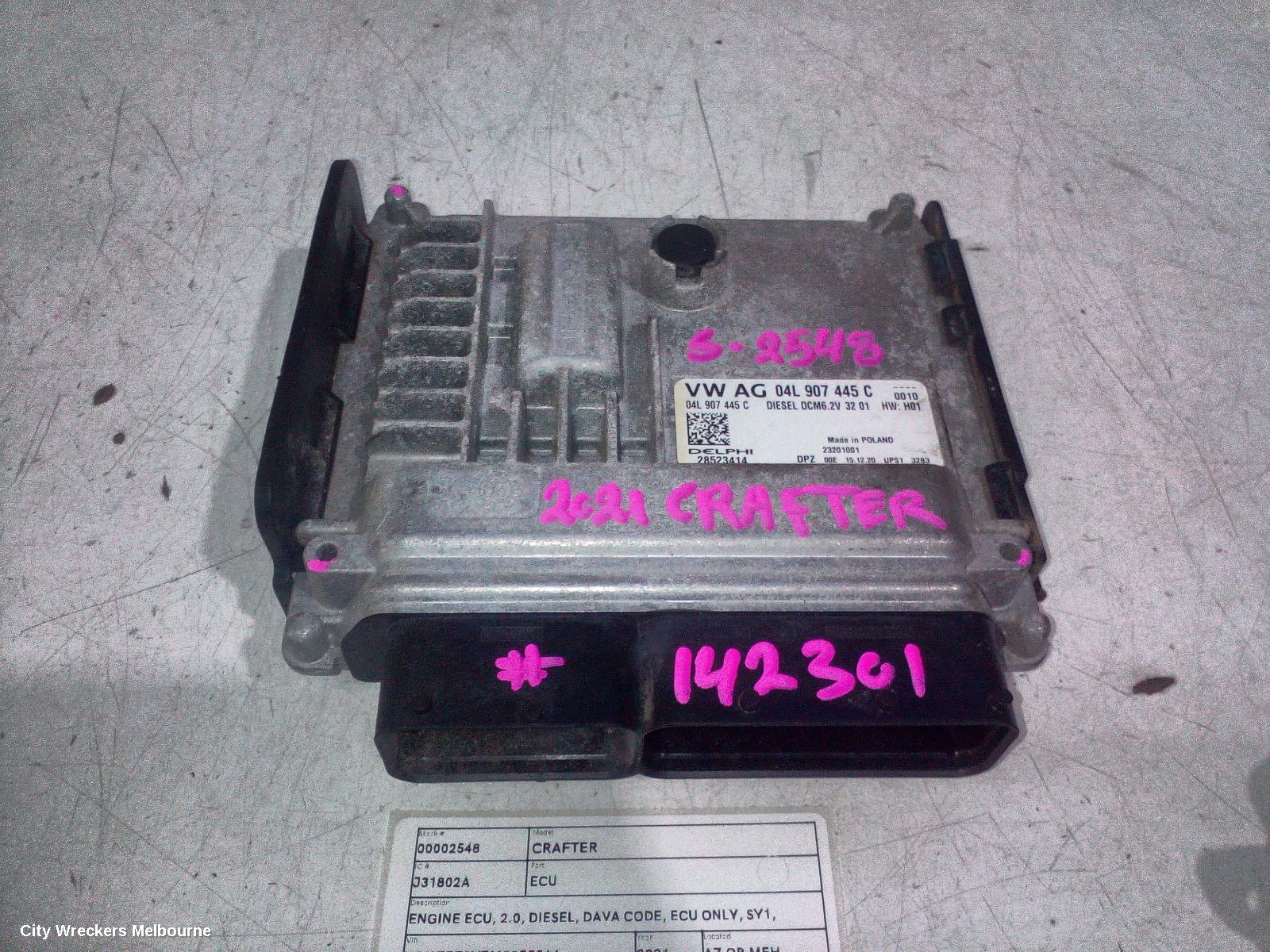 VOLKSWAGEN CRAFTER ECU, ENGINE ECU, 2.0, DIESEL, DAVA CODE, ECU ONLY, SY1, 08/2017 ONWARDS