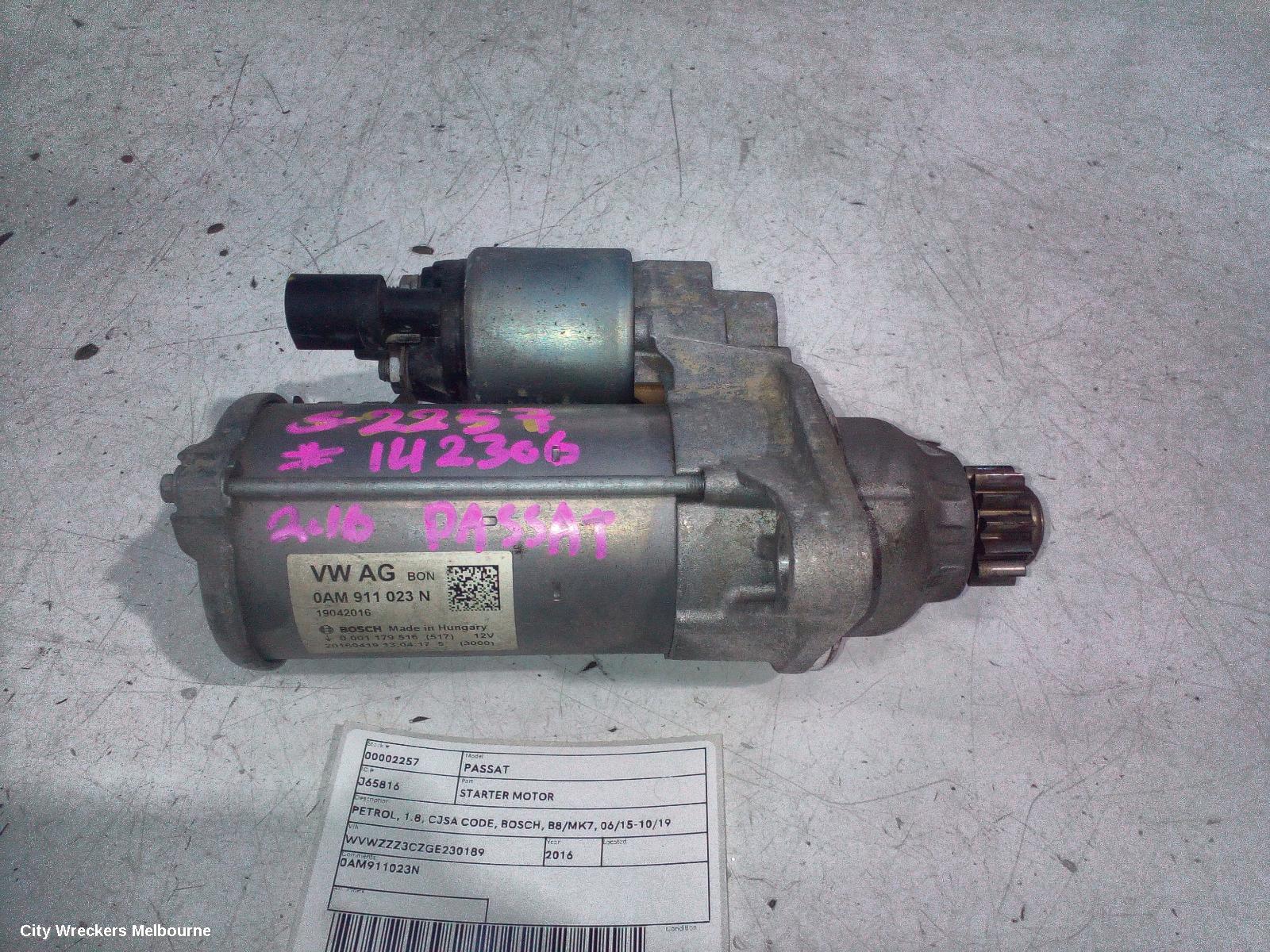 VOLKSWAGEN PASSAT STARTER, PETROL, 1.8, CJSA CODE, BOSCH, B8/MK7, 06/2015 - 10/2019