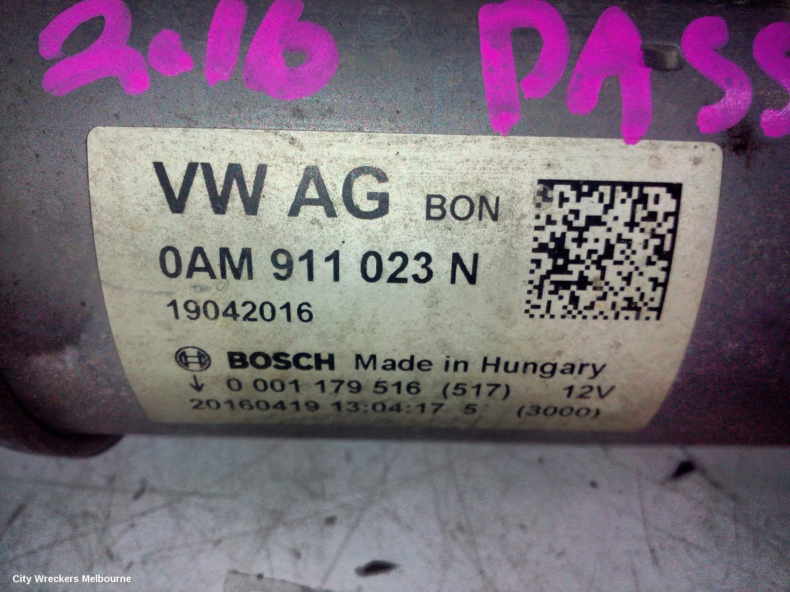 VOLKSWAGEN PASSAT STARTER, PETROL, 1.8, CJSA CODE, BOSCH, B8/MK7, 06/2015 - 10/2019