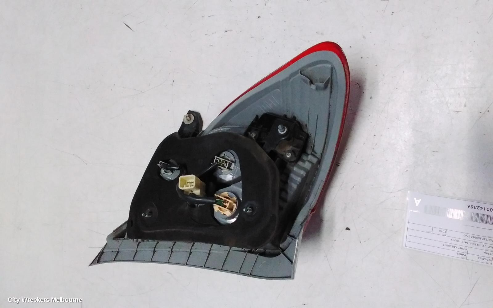 TOYOTA YARIS RIGHT TAILLIGHT, NCP13#, HATCH, 08/2011 - 06/2014