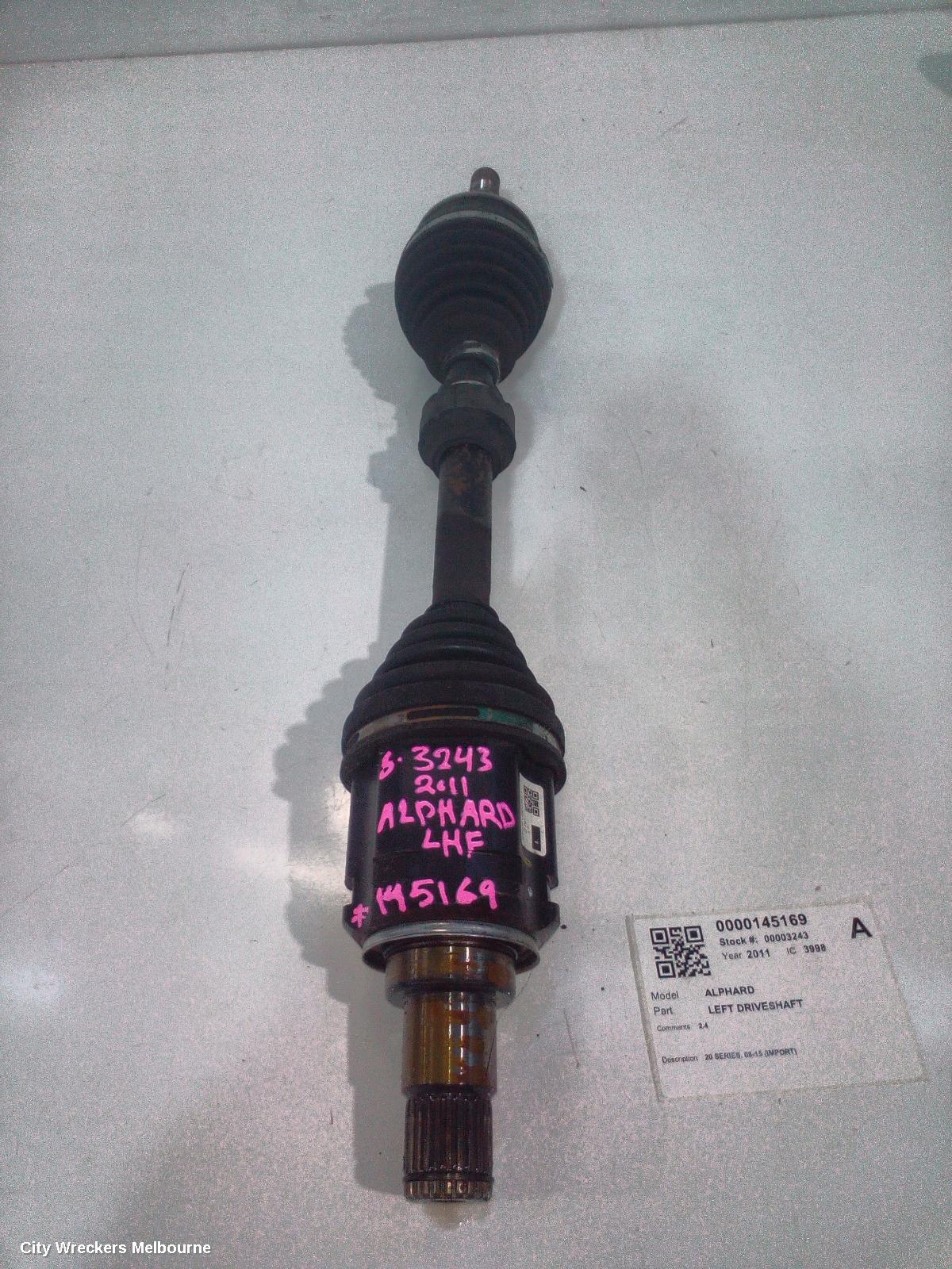 TOYOTA ALPHARD LEFT DRIVESHAFT, 20 SERIES, 08-15 (IMPORT)