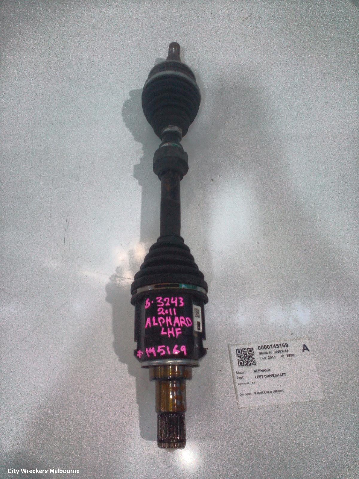 TOYOTA ALPHARD LEFT DRIVESHAFT, 20 SERIES, 08-15 (IMPORT)