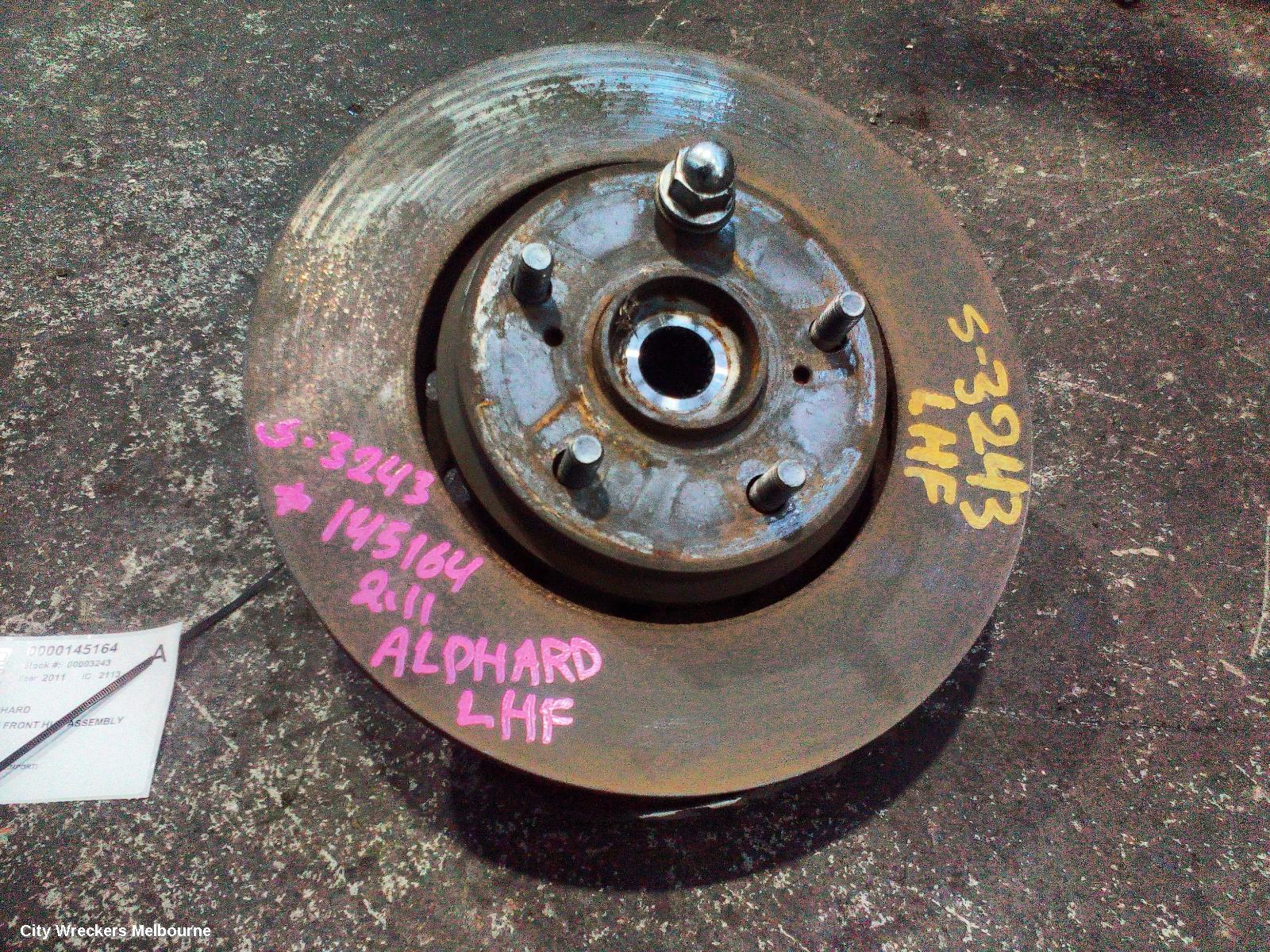 TOYOTA ALPHARD LEFT FRONT HUB ASSEMBLY, 20 SERIES, 08-15 (IMPORT)