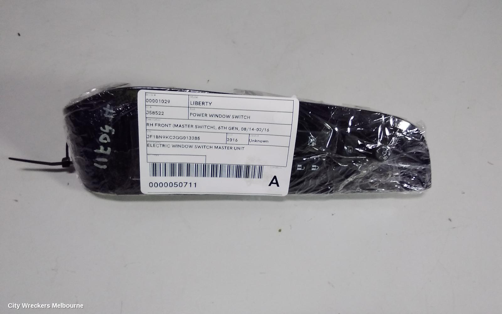SUBARU LIBERTY PWR DR WIND SWITCH, RH FRONT (MASTER SWITCH), 6TH GEN, 08/2014 - 02/2016
