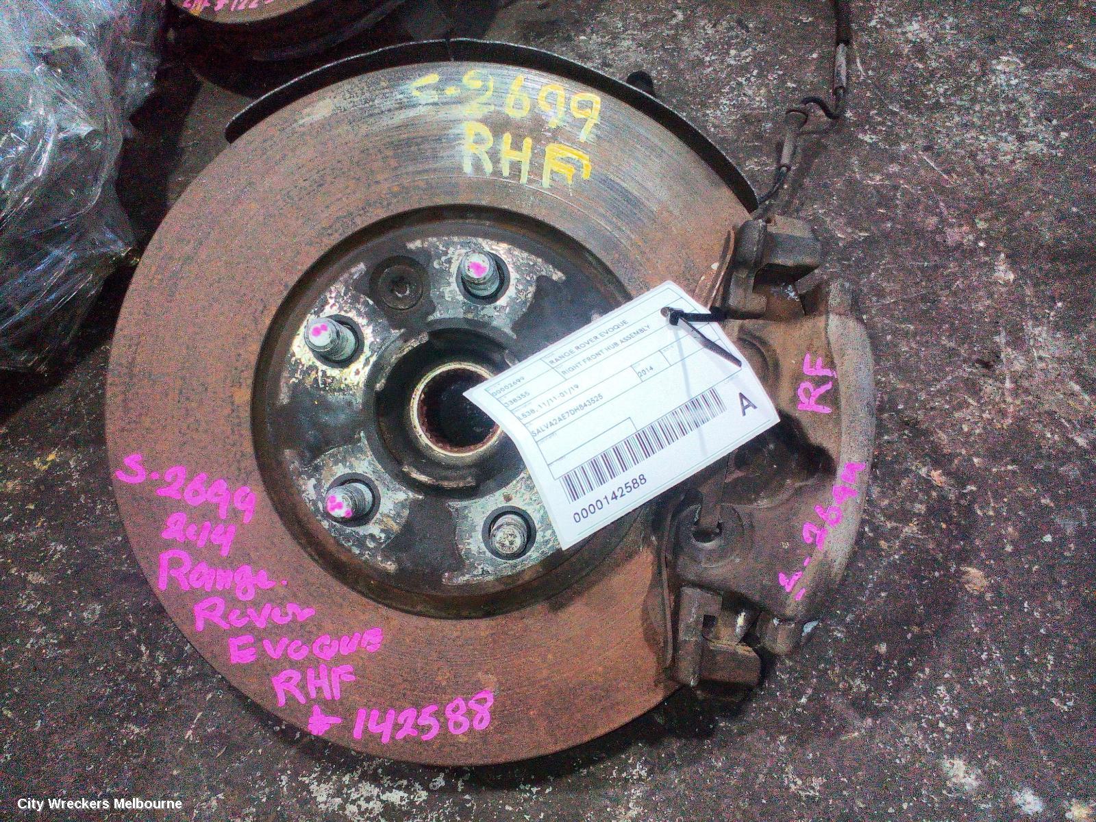 LAND ROVER RANGEROVER EVOQUE RIGHT FRONT HUB ASSEMBLY, L538, 11/2011 - 01/2019