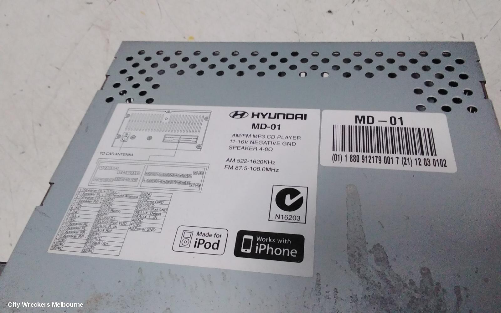 HYUNDAI ELANTRA RADIO/CD/DVD/SAT/TV, LARGE COLOUR DISPLAY SCREEN, SINGLE KNOB TYPE, MD, 03/2011 - 09/2013