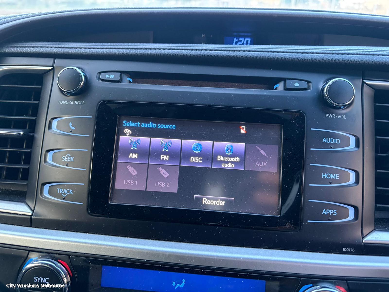 TOYOTA KLUGER RADIO/CD/DVD/SAT/TV, CD PLAYER/BLUETOOTH/REVERSE CAMERA UNIT, GSU50/GSU55, 12/2013 - 02/2021