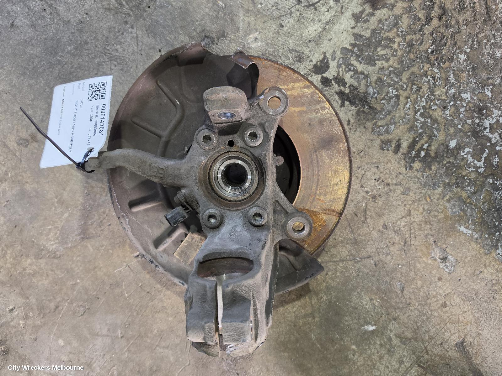 VOLKSWAGEN GOLF RIGHT FRONT HUB ASSEMBLY, GEN 5, 4 BOLT TYPE, 06/2004 - 02/2009