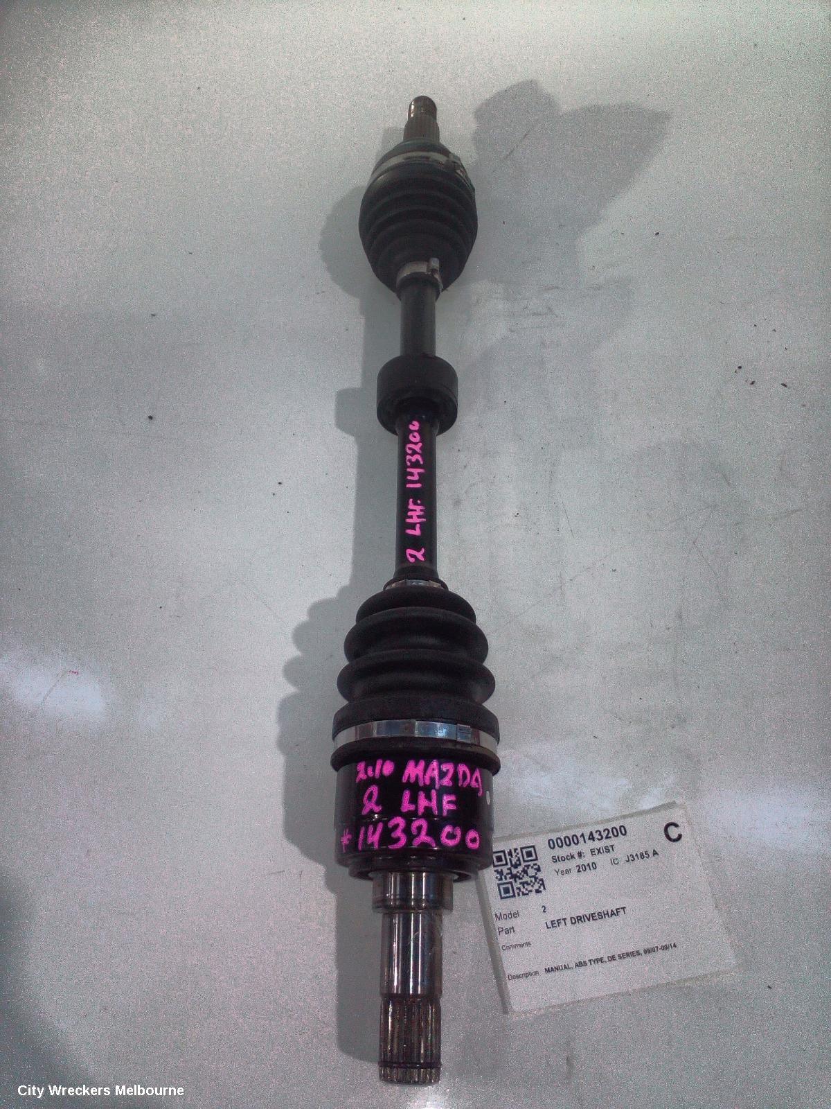 MAZDA 2 LEFT DRIVESHAFT, MANUAL, ABS TYPE, DE SERIES, 09/2007 - 09/2014
