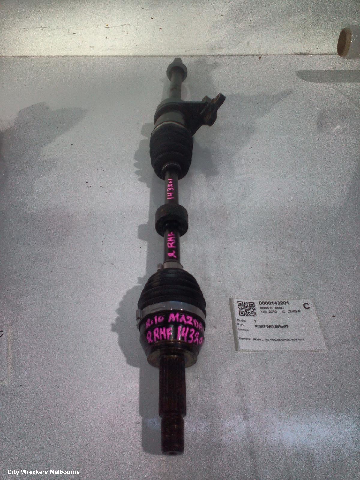 MAZDA 2 RIGHT DRIVESHAFT, MANUAL, ABS TYPE, DE SERIES, 09/2007 - 09/2014