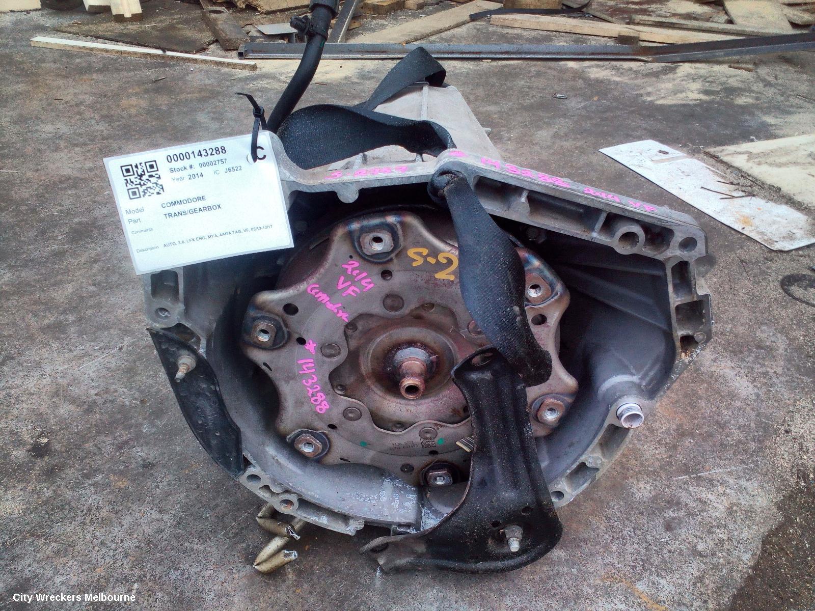 HOLDEN COMMODORE TRANS/GEARBOX, AUTO, 3.6, LFX ENG, MYA, 4AGA TAG, VF, 05/2013 - 12/2017