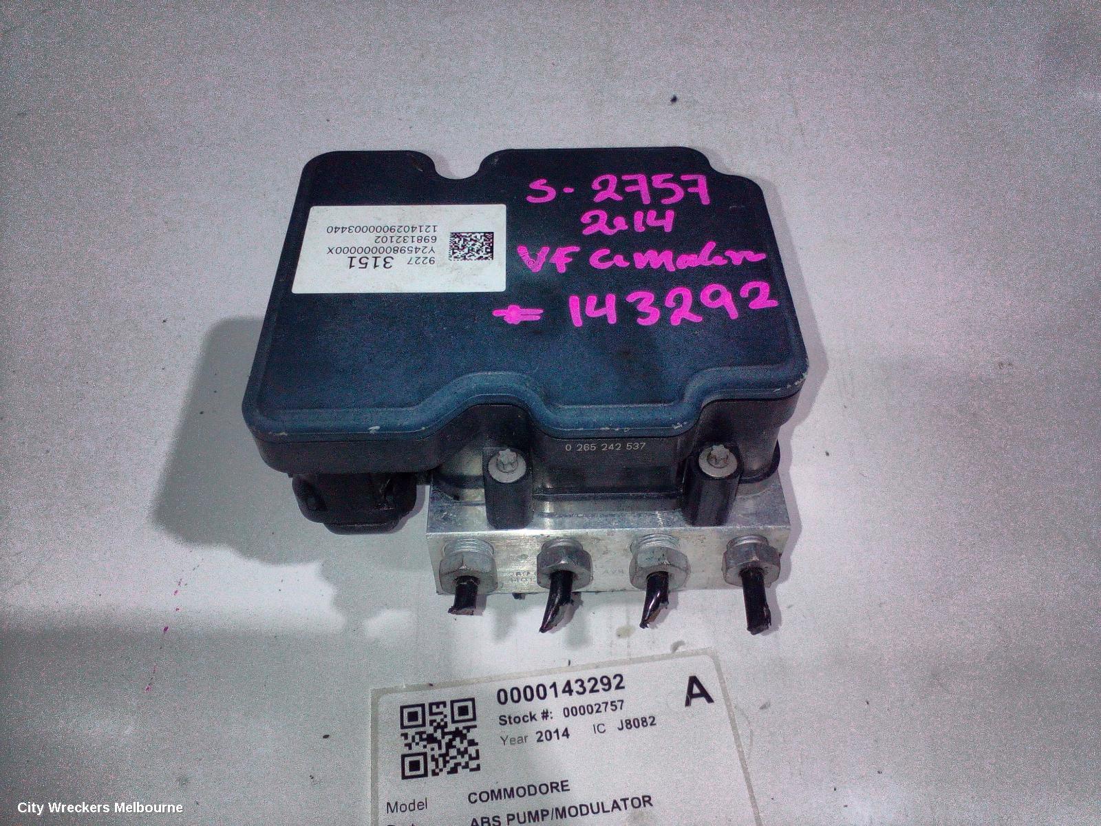 HOLDEN COMMODORE ABS PUMP/MODULATOR, VF, NON TRACTION CONTROL TYPE, 05/2013 - 12/2017