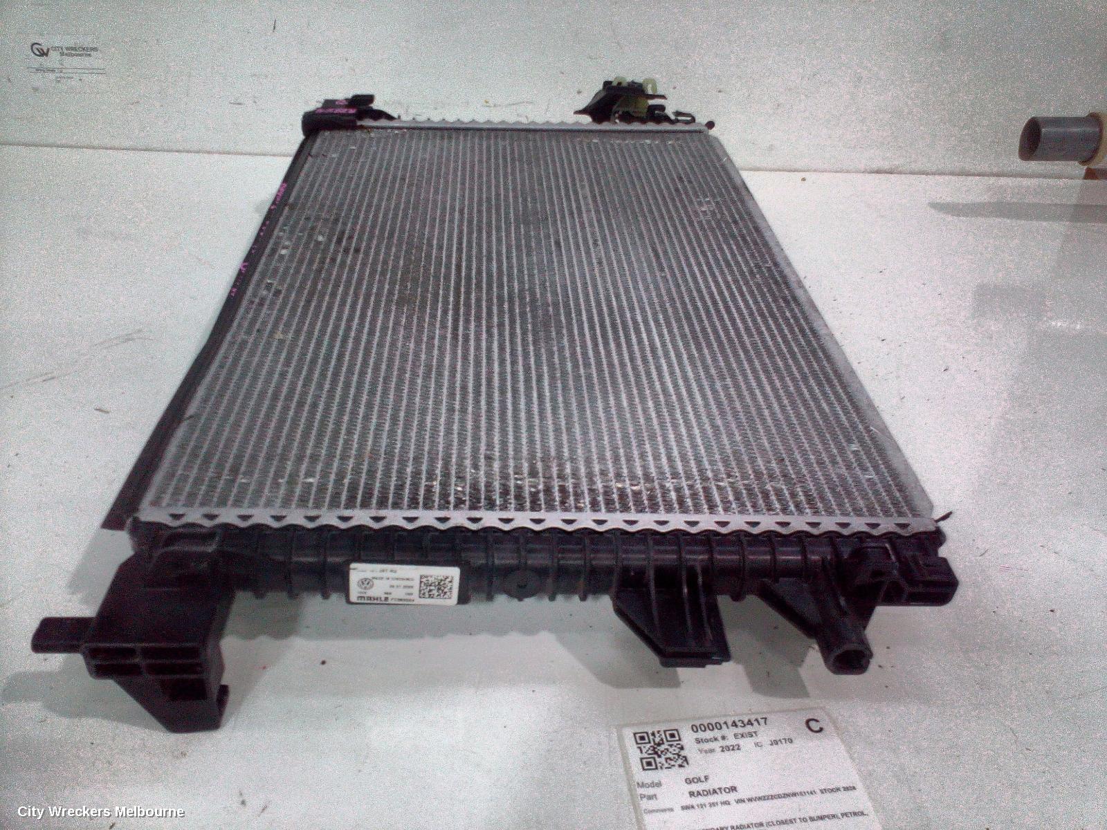 VOLKSWAGEN GOLF RADIATOR, SECONDARY RADIATOR (CLOSEST TO BUMPER), PETROL, 1.4, TURBO, GEN 8, 09/2020 ONWARDS
