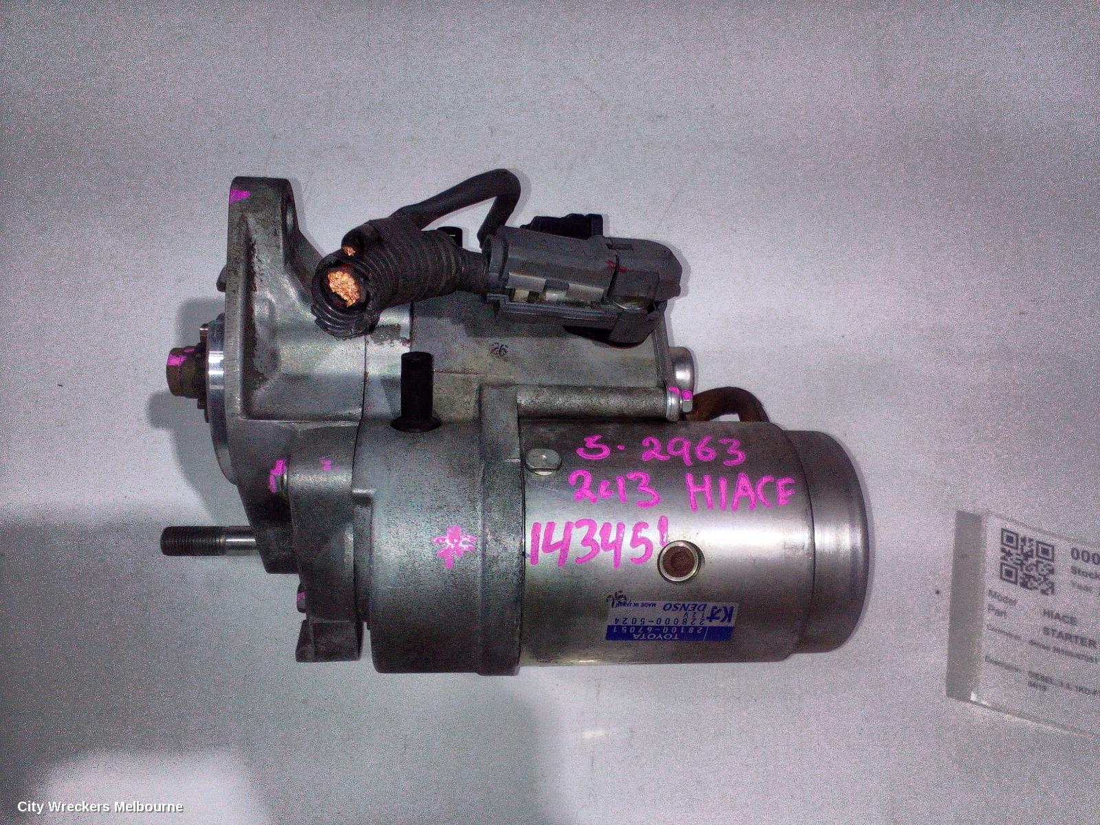 TOYOTA HIACE STARTER, DIESEL, 3.0, 1KD-FTV, TURBO, AUTO T/M TYPE, KDH, 09/2006 - 04/2019