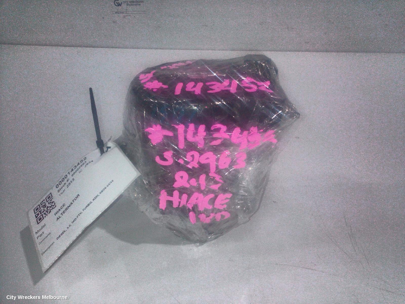 TOYOTA HIACE ALTERNATOR, DIESEL, 3.0, 1KD-FTV, TURBO, KDH, 09/2006 - 04/2019