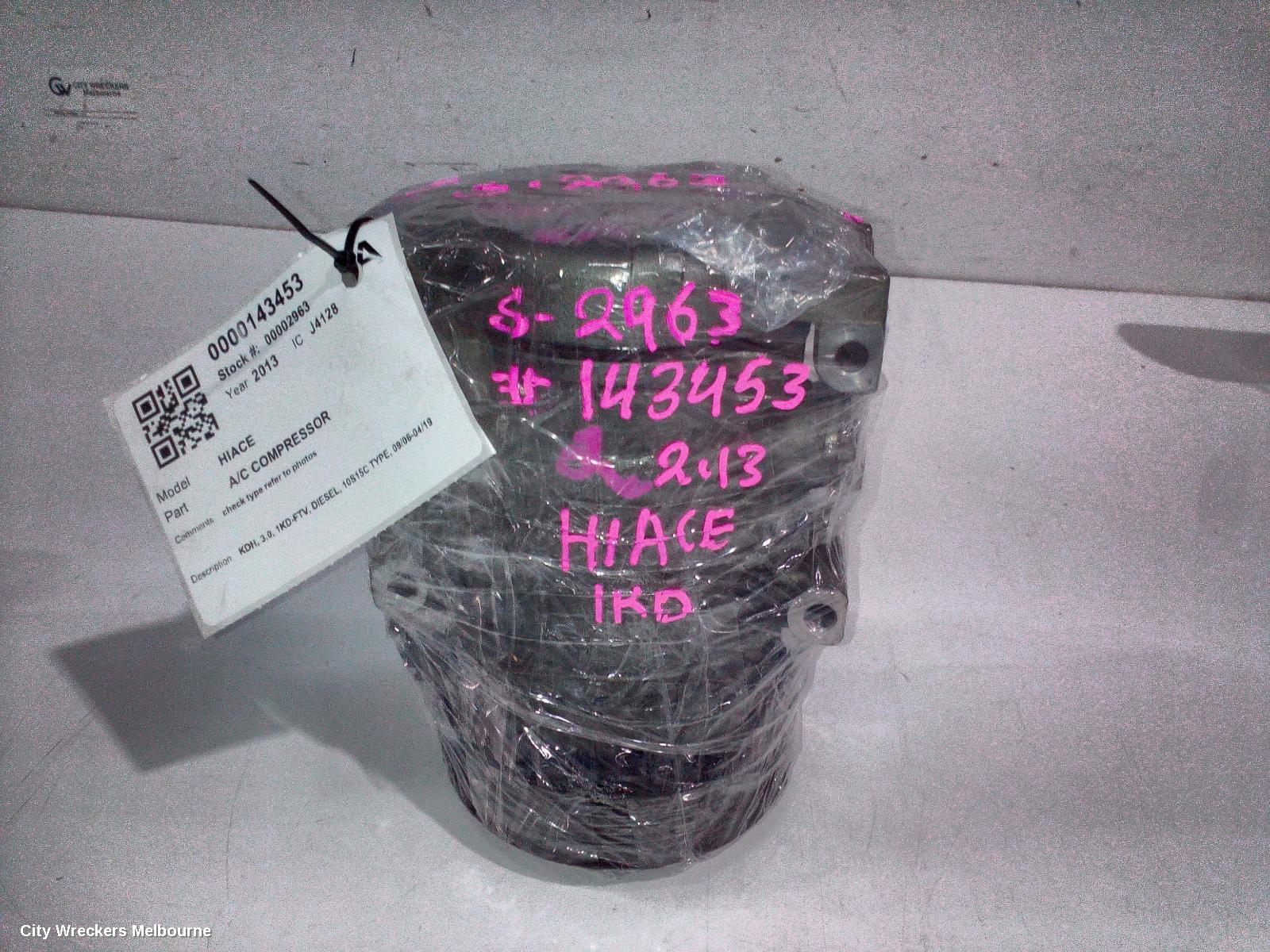 TOYOTA HIACE A/C COMPRESSOR, KDH, 3.0, 1KD-FTV, DIESEL, 10S15C TYPE, 09/2006 - 04/2019