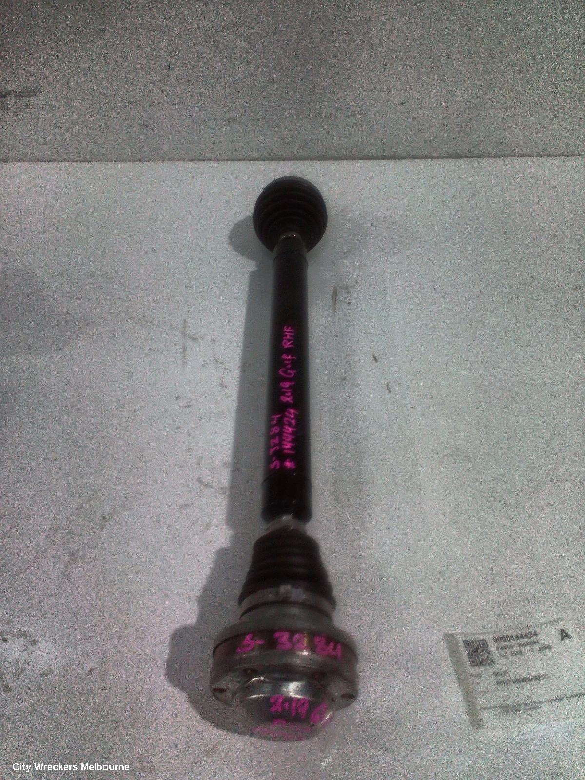 VOLKSWAGEN GOLF RIGHT DRIVESHAFT, FRONT, AUTO T/M, PETROL, 1.4, TURBO, CHPA/CZDA CODE, GEN 7, 11/2012 - 08/2020