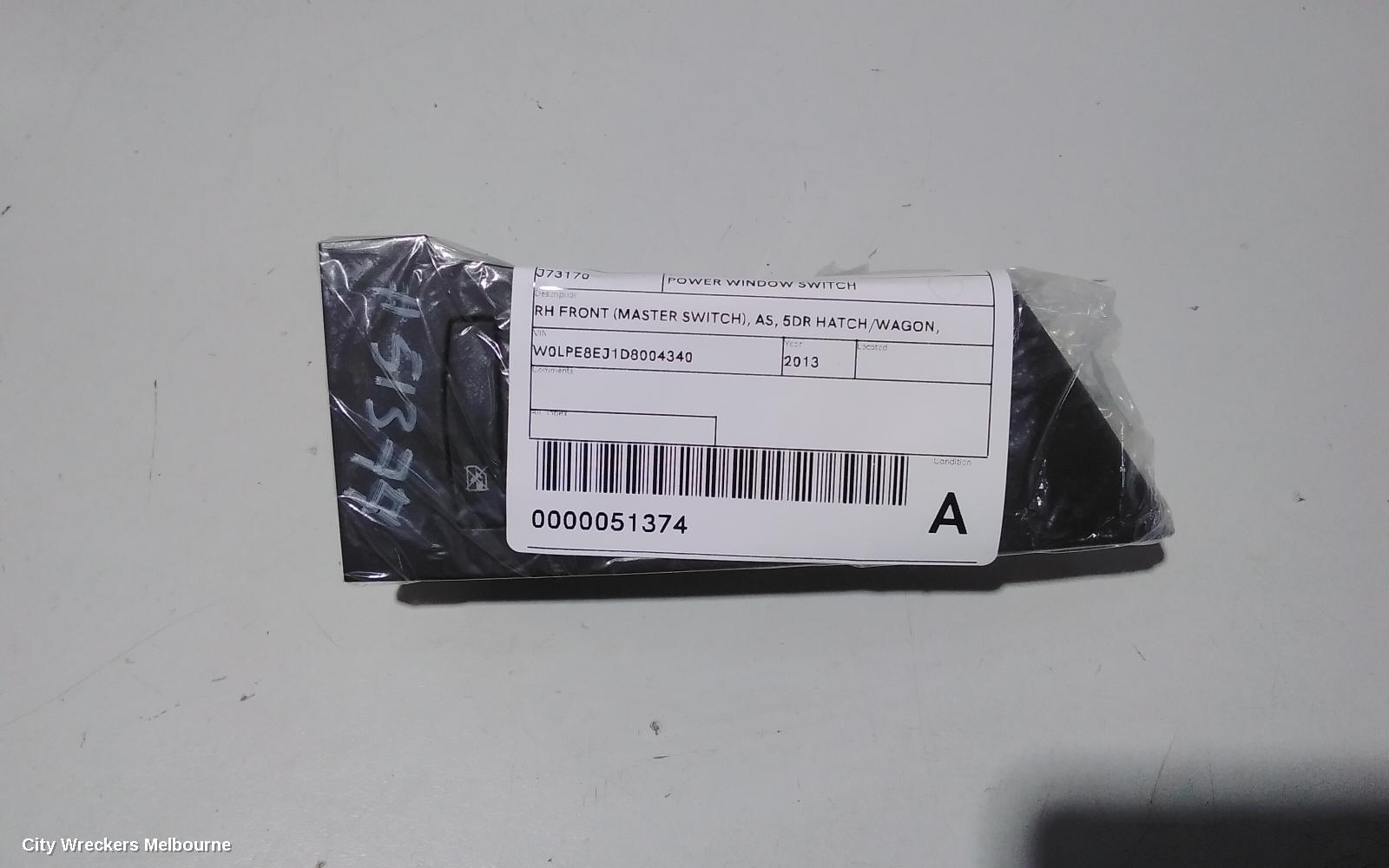 OPEL ASTRA PWR DR WIND SWITCH, RH FRONT (MASTER SWITCH), AS, 5DR HATCH/WAGON, 09/2012 - 08/2013