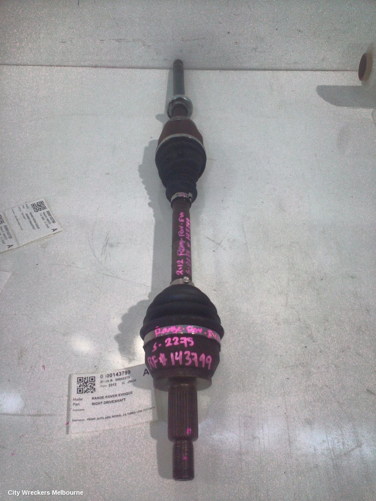 LAND ROVER RANGEROVER EVOQUE RIGHT DRIVESHAFT, FRONT, AUTO, AWD, PETROL, 2.0, TURBO, L538, 11/2011 - 02/2014