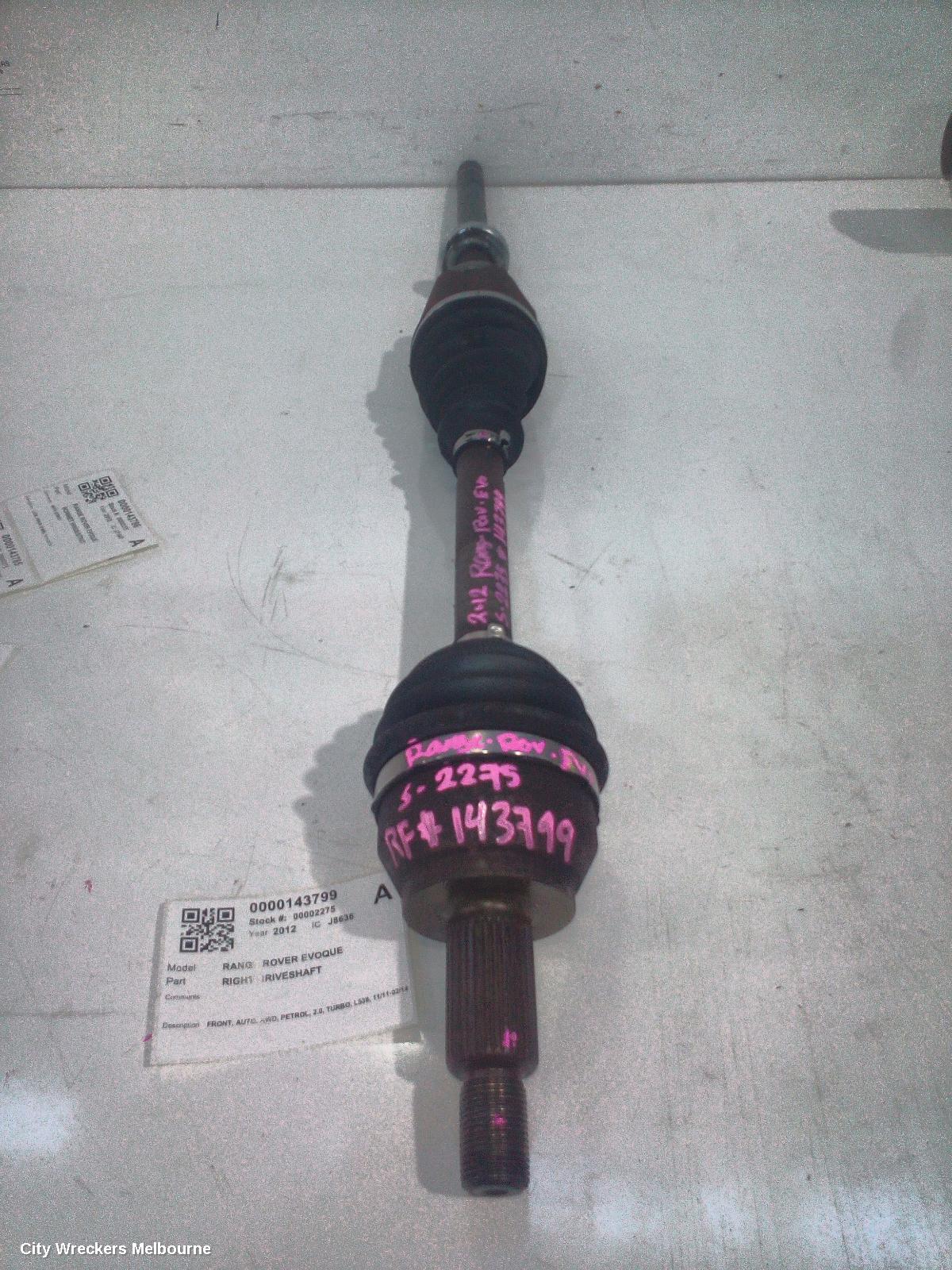 LAND ROVER RANGEROVER EVOQUE RIGHT DRIVESHAFT, FRONT, AUTO, AWD, PETROL, 2.0, TURBO, L538, 11/2011 - 02/2014