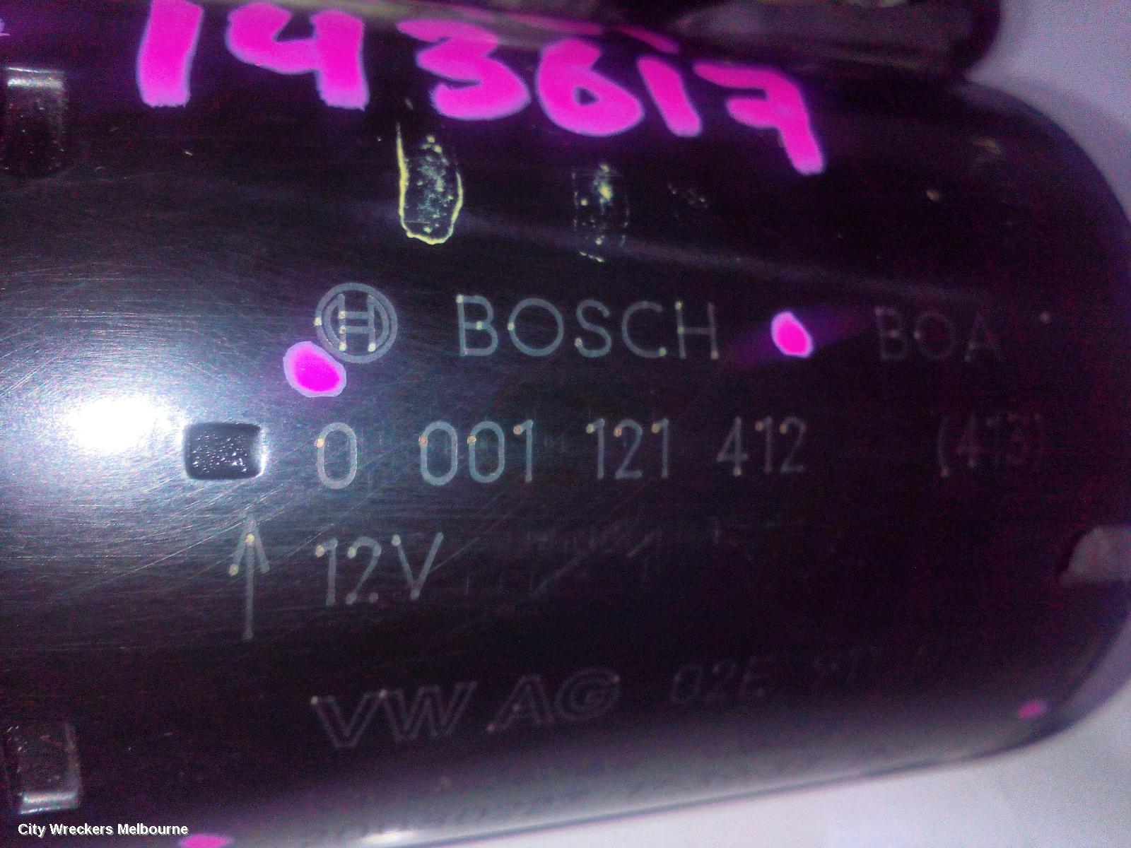 AUDI TT STARTER, PETROL, 2.0, BWA CODE, MANUAL T/M, BOSCH, 8J, 09/2006 - 08/2010